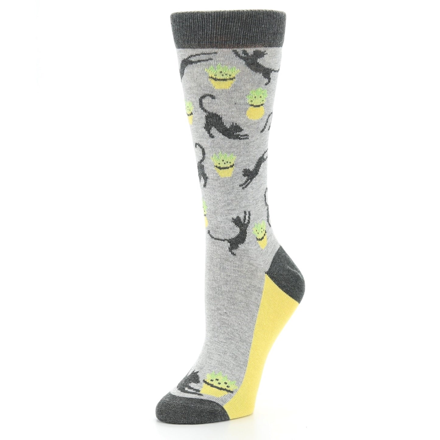 Gray Yellow Cat Socks - Women's Novelty Socks