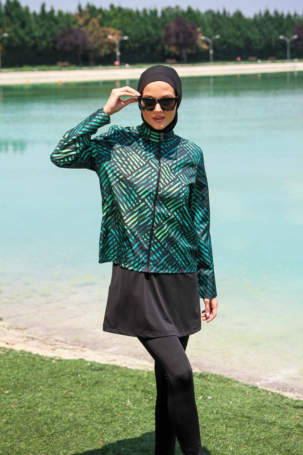 Woven Black Burkini Modest Swimwear M2273