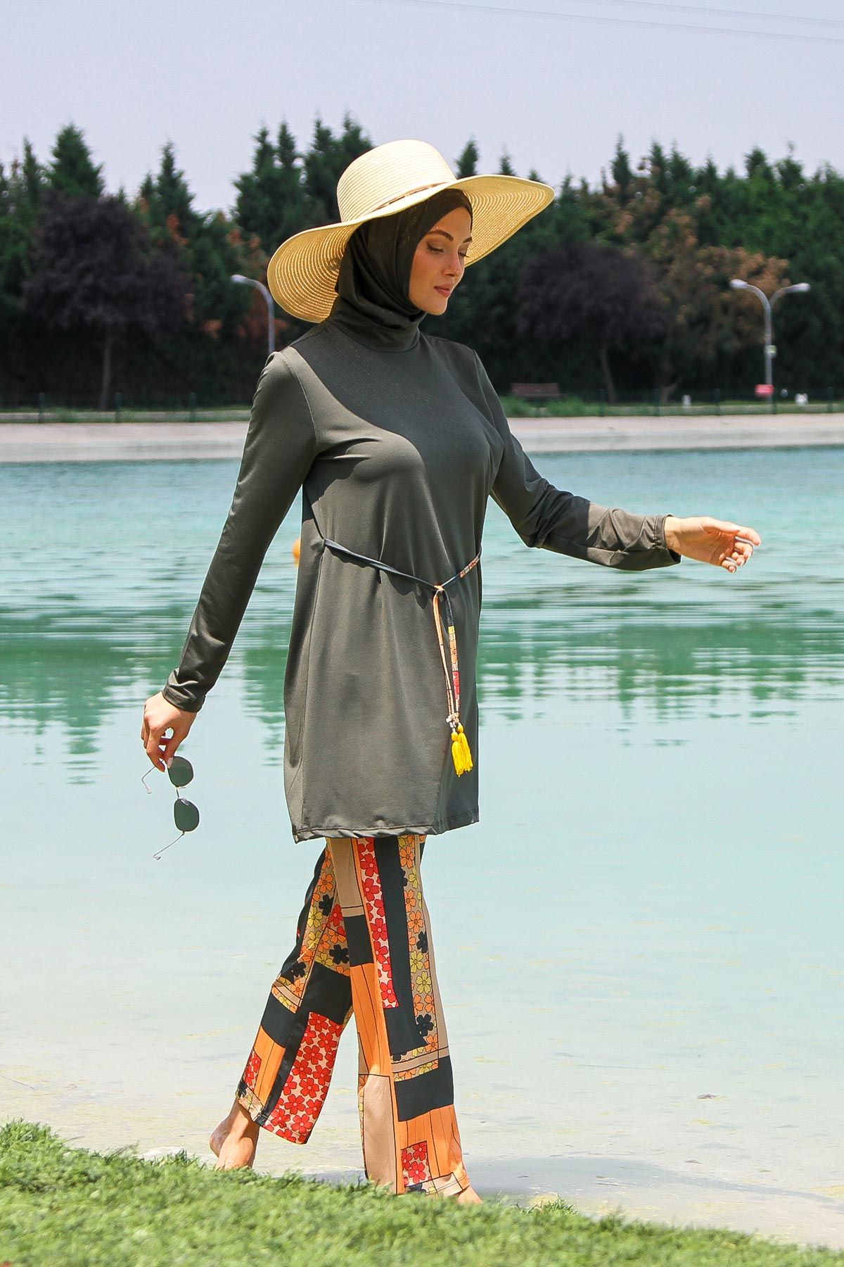 Lycra Khaki Burkini Modest Swimwear M2226