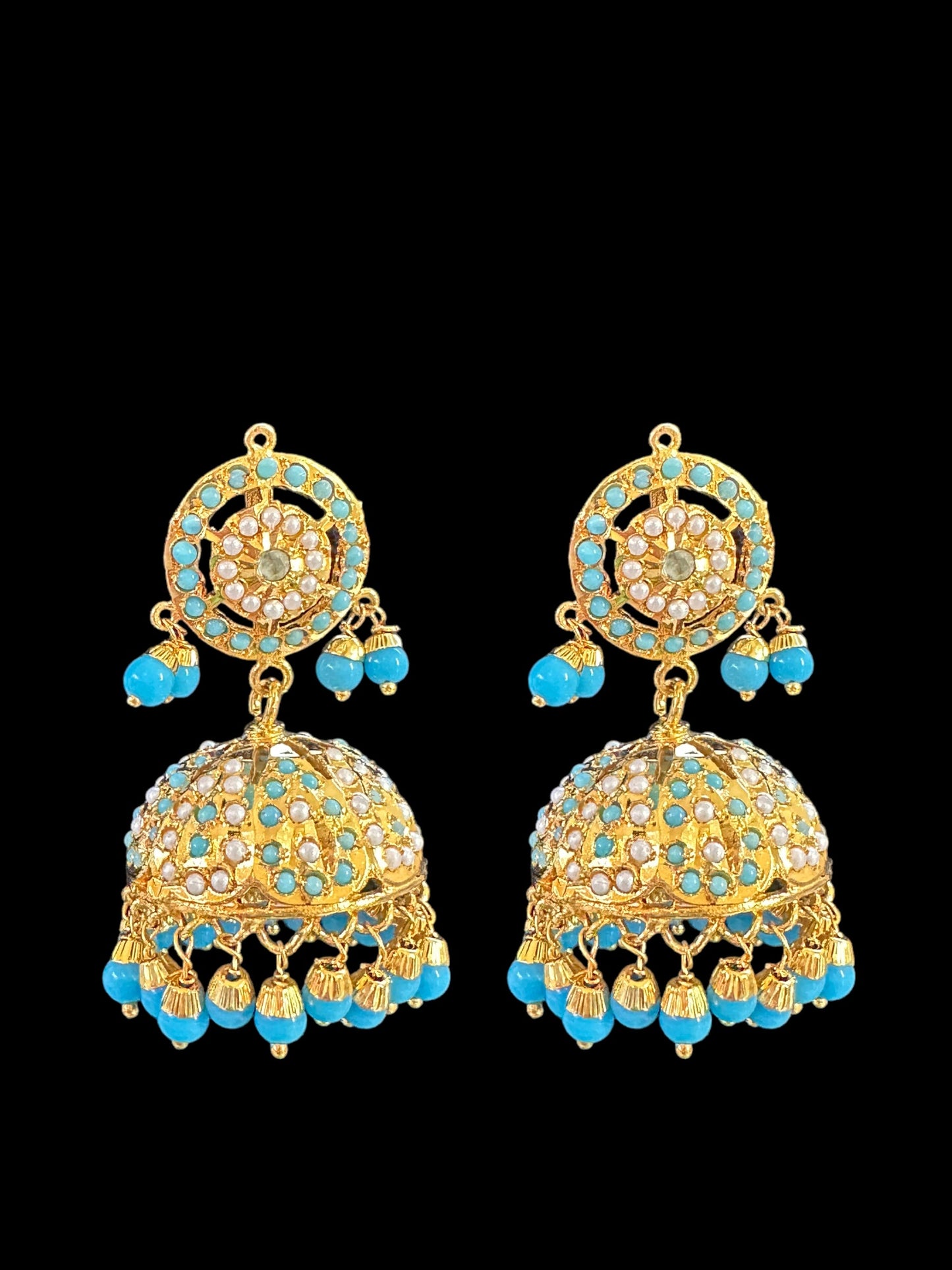 DER518 gold plated Jhumka - turquoise ( READY TO SHIP )