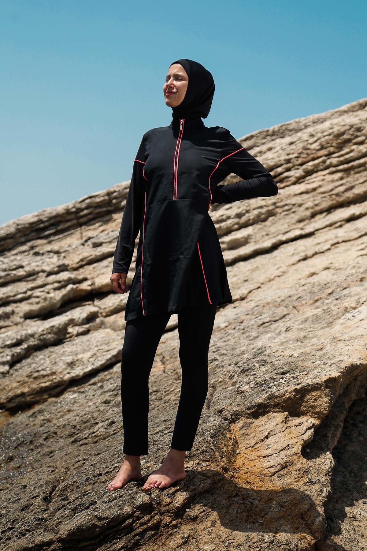 Woven Black Burkini Modest Swimwear M2271