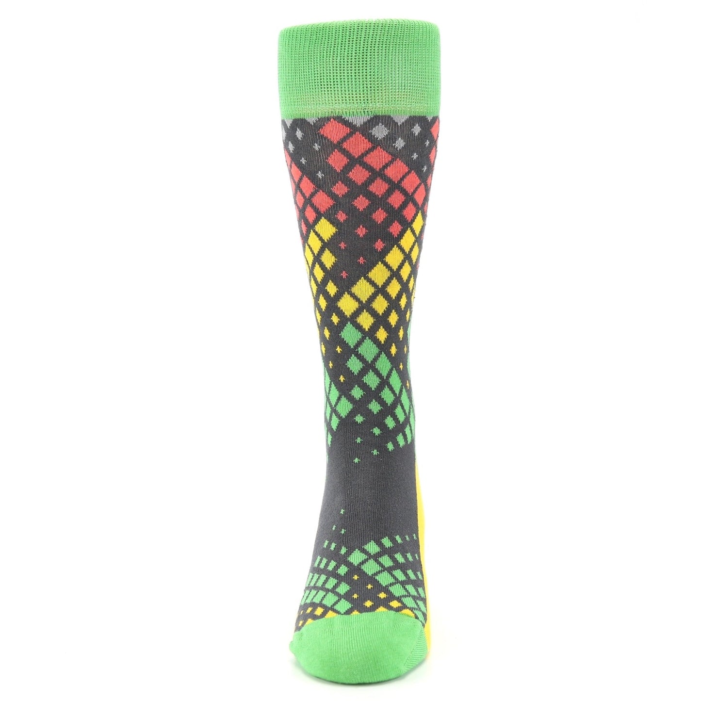 Green Red Yellow Fading Squares Socks - Men's Dress Socks