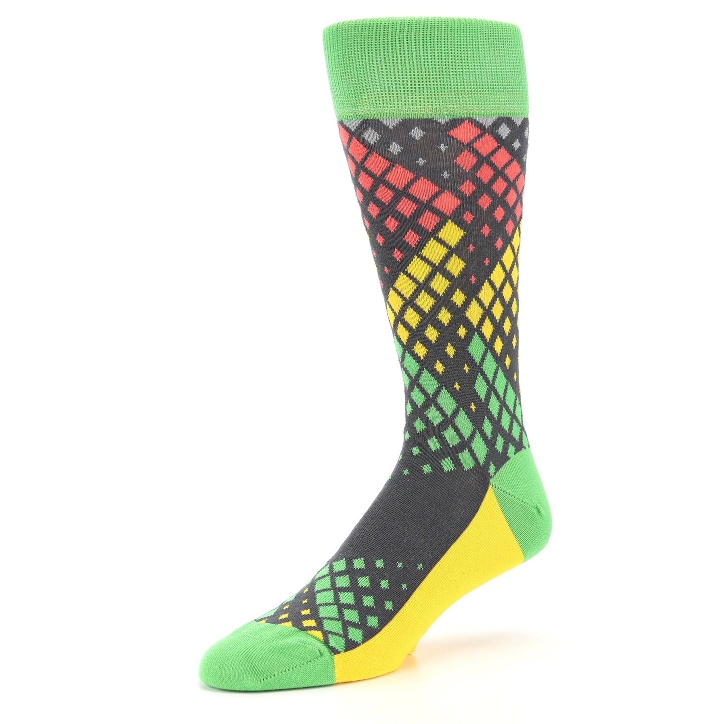 Green Red Yellow Fading Squares Socks - Men's Dress Socks