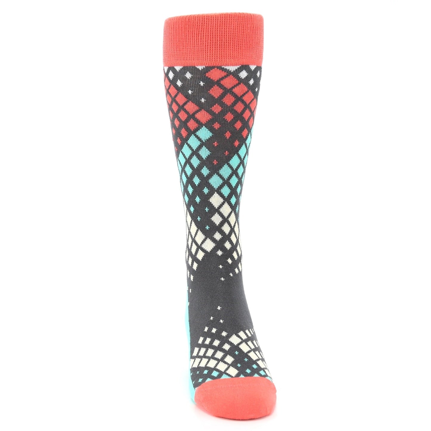 Teal Red Fading Squares Socks - Men's Dress Socks