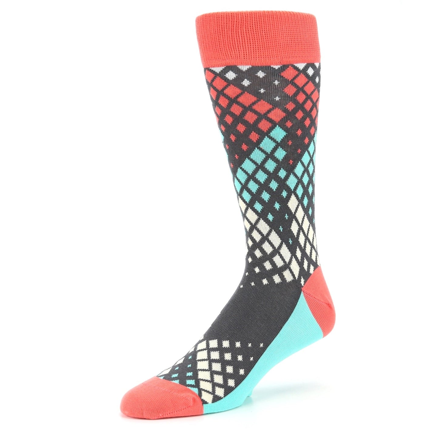 Teal Red Fading Squares Socks - Men's Dress Socks