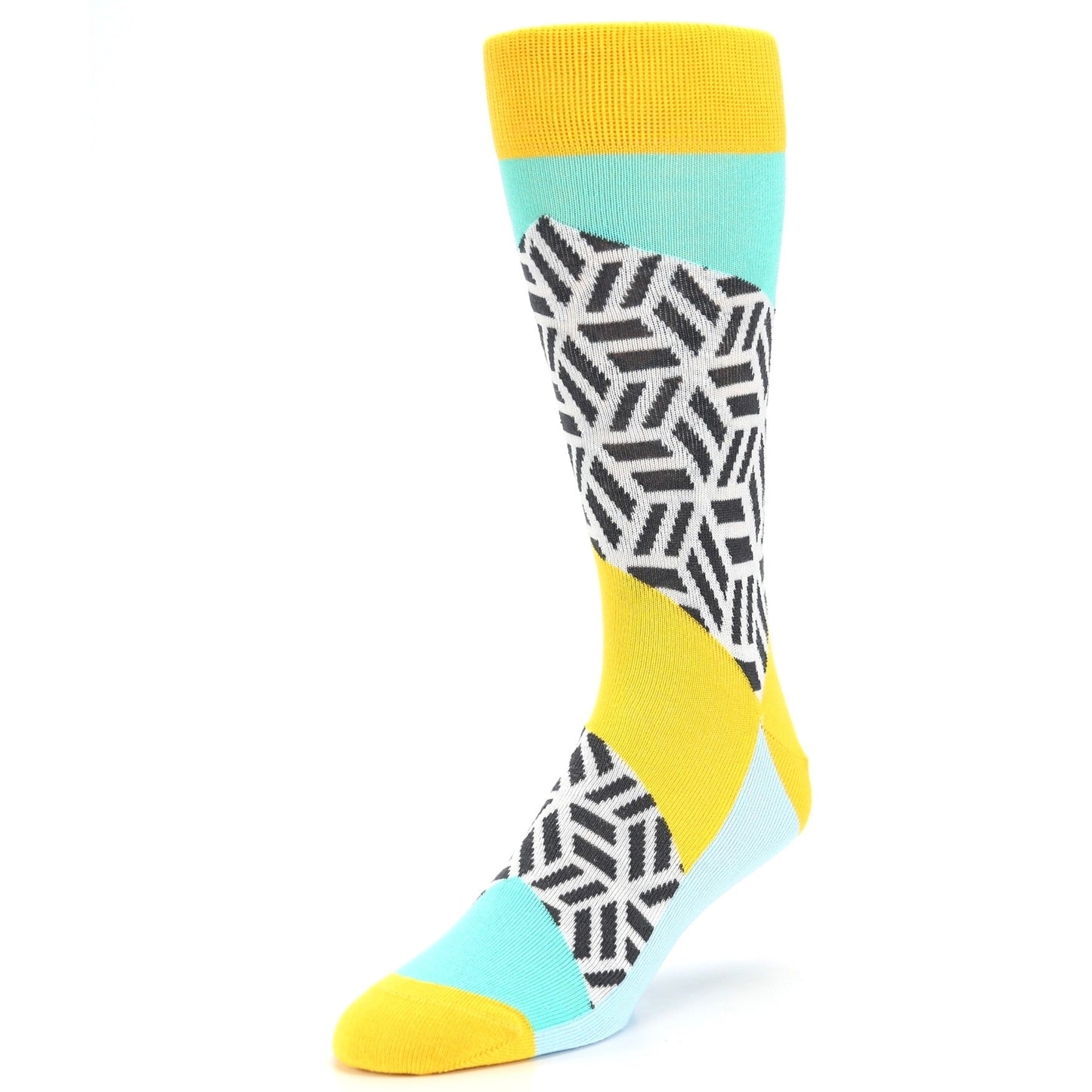 Teal Yellow Hex Block Socks - Men's Dress Socks
