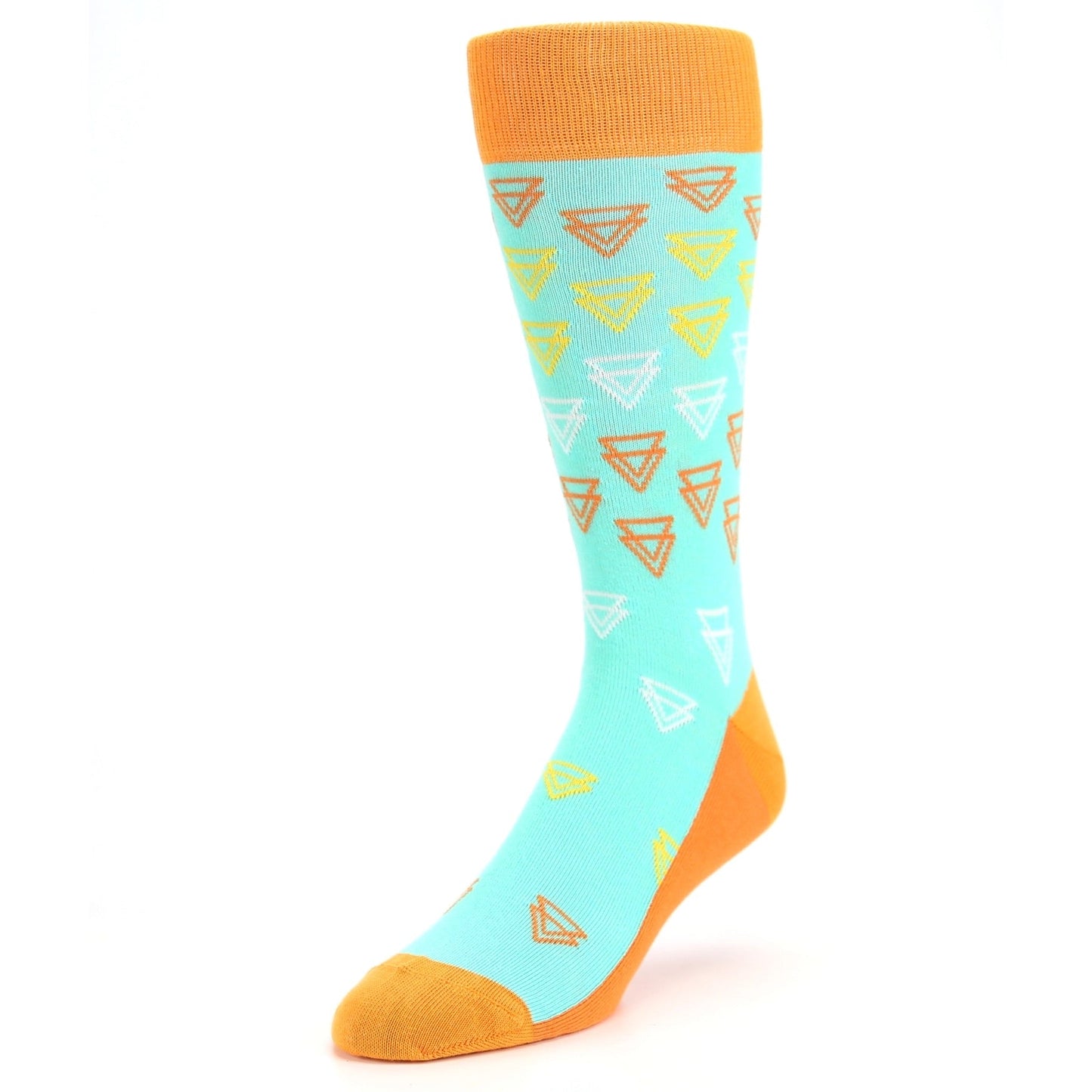 Teal Orange Double Triangle Socks - Men's Dress Socks