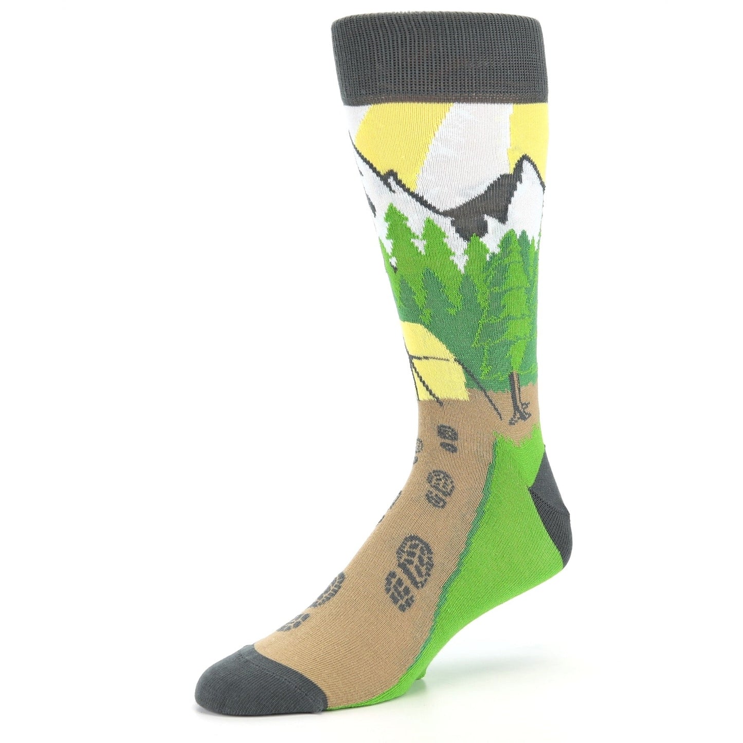 Green Brown Mountain Camping Socks - Men's Dress Socks