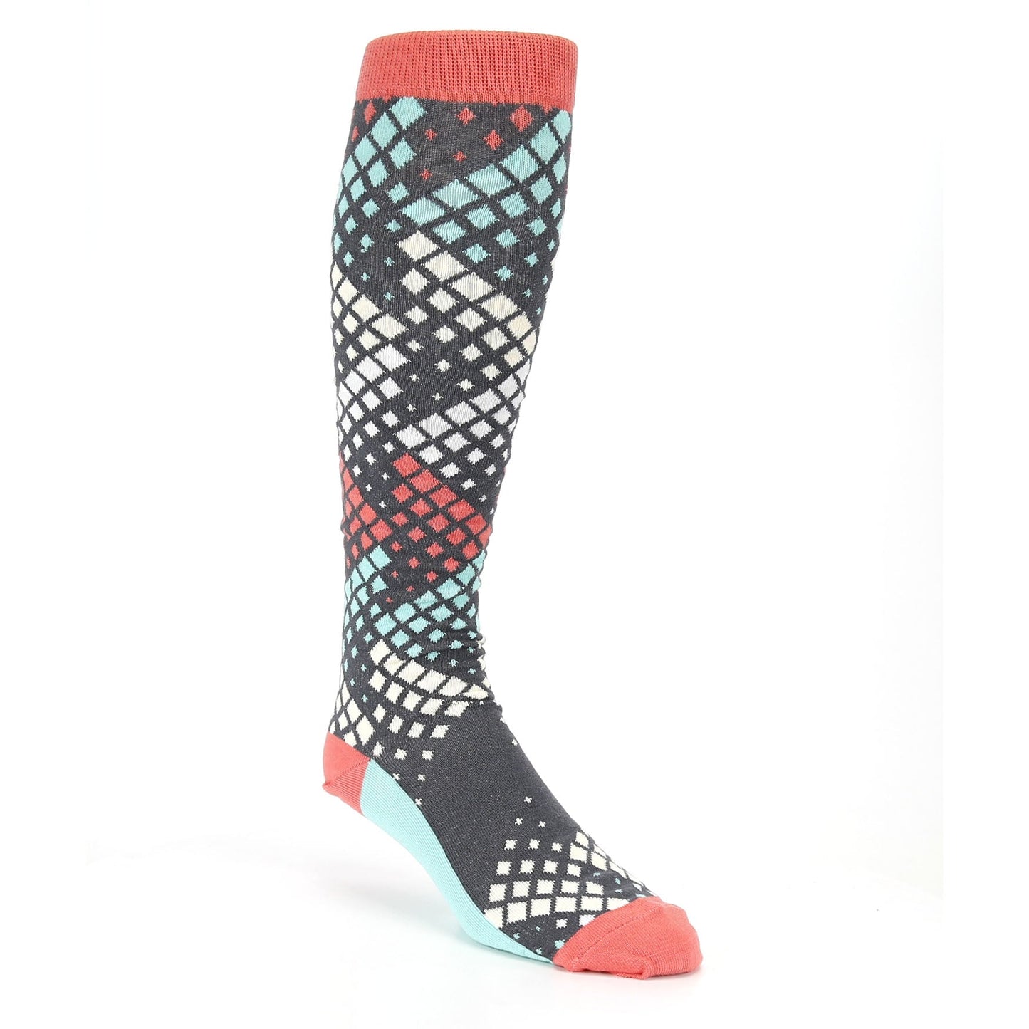 Teal Red Fading Squares Socks - Men's Over-the-Calf Socks