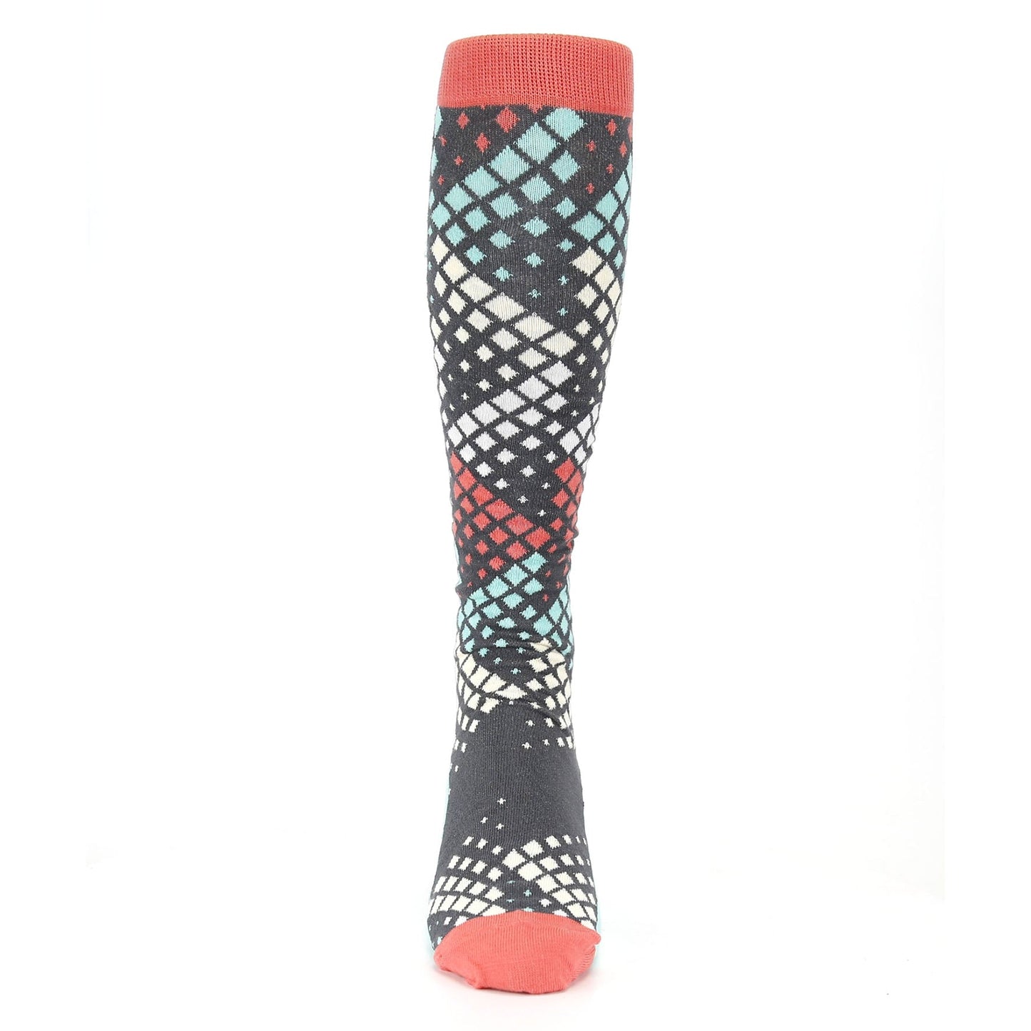Teal Red Fading Squares Socks - Men's Over-the-Calf Socks