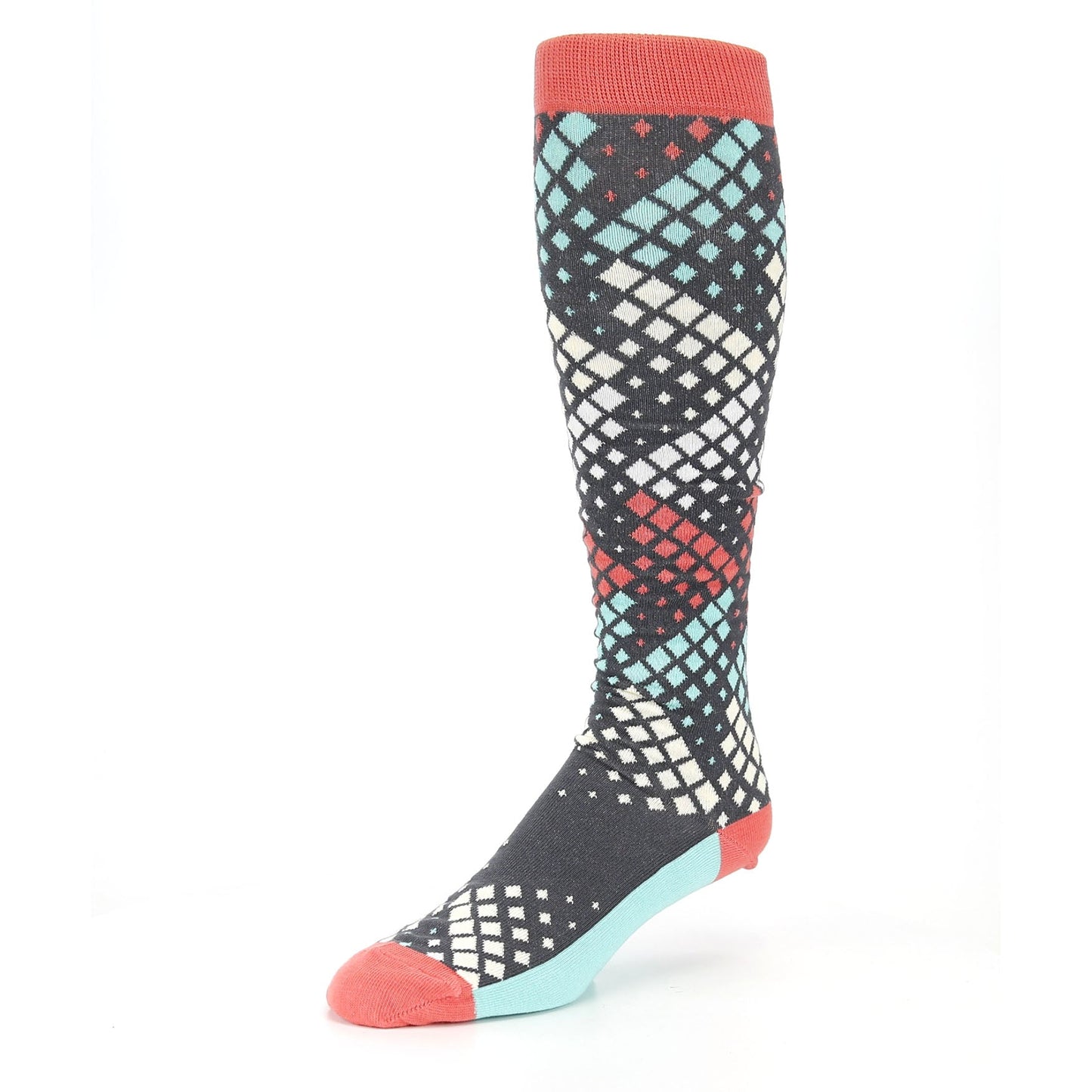Teal Red Fading Squares Socks - Men's Over-the-Calf Socks