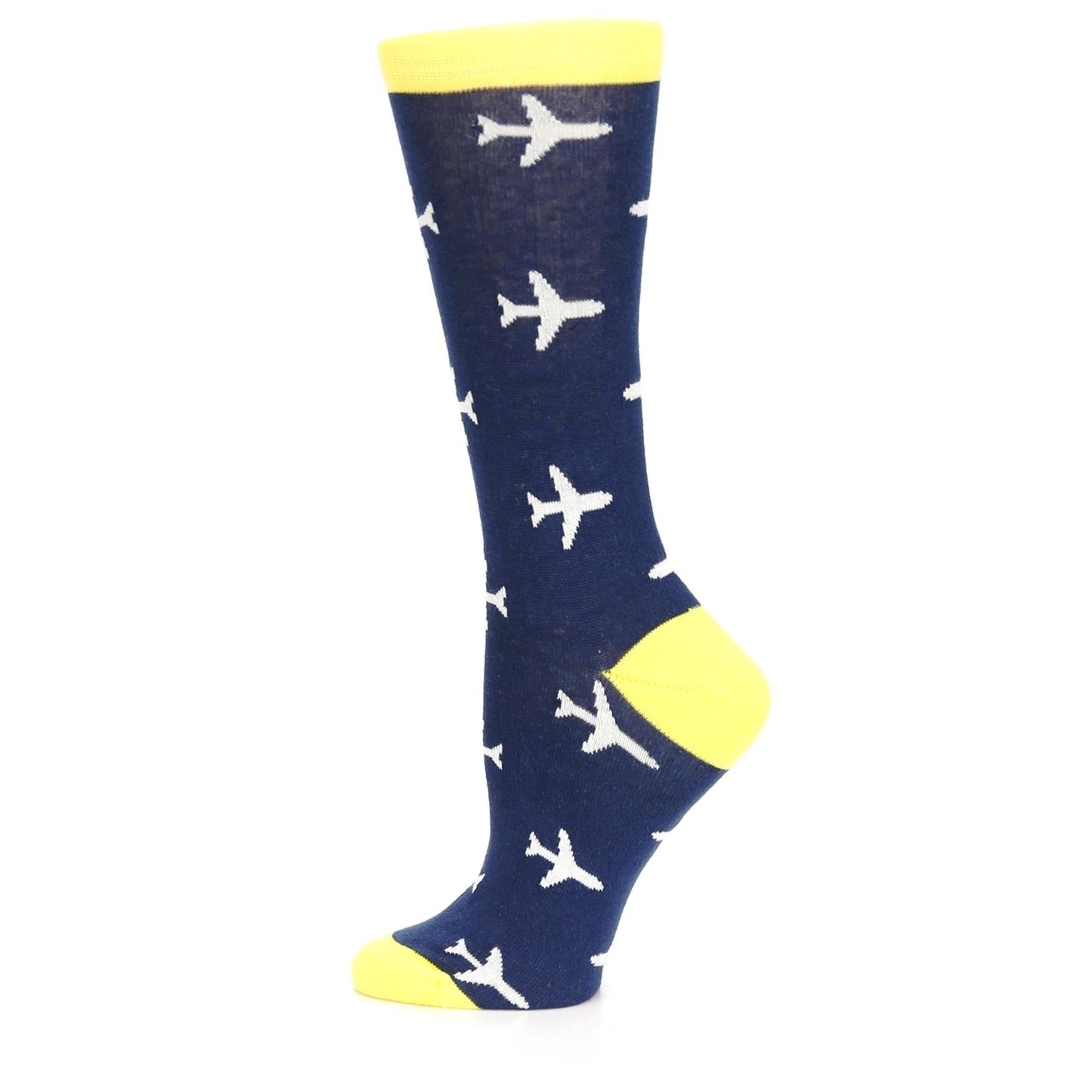 Navy Yellow Airplane Pattern Women's Dress Socks