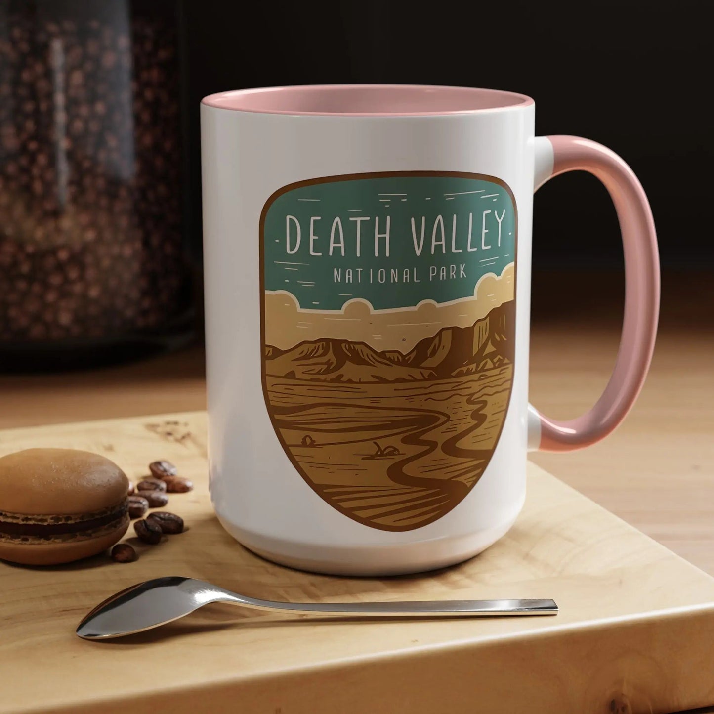 Death Valley National Park Coffee Mug 11oz 15oz Desert Shield Graphic Blue Black Pink Red