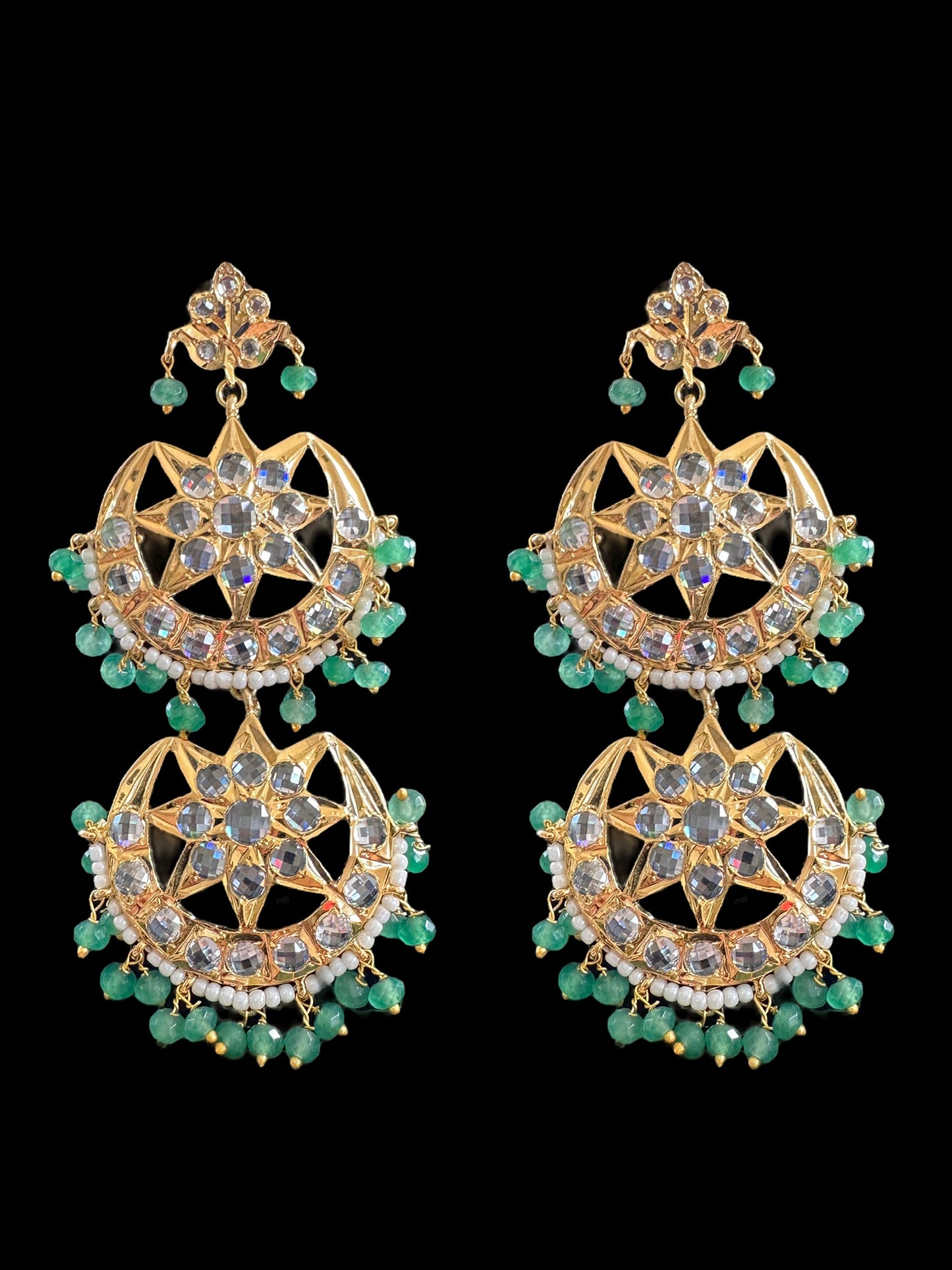 DLN45 Darika Multi brooch necklace set in light green beads ( READY TO SHIP )