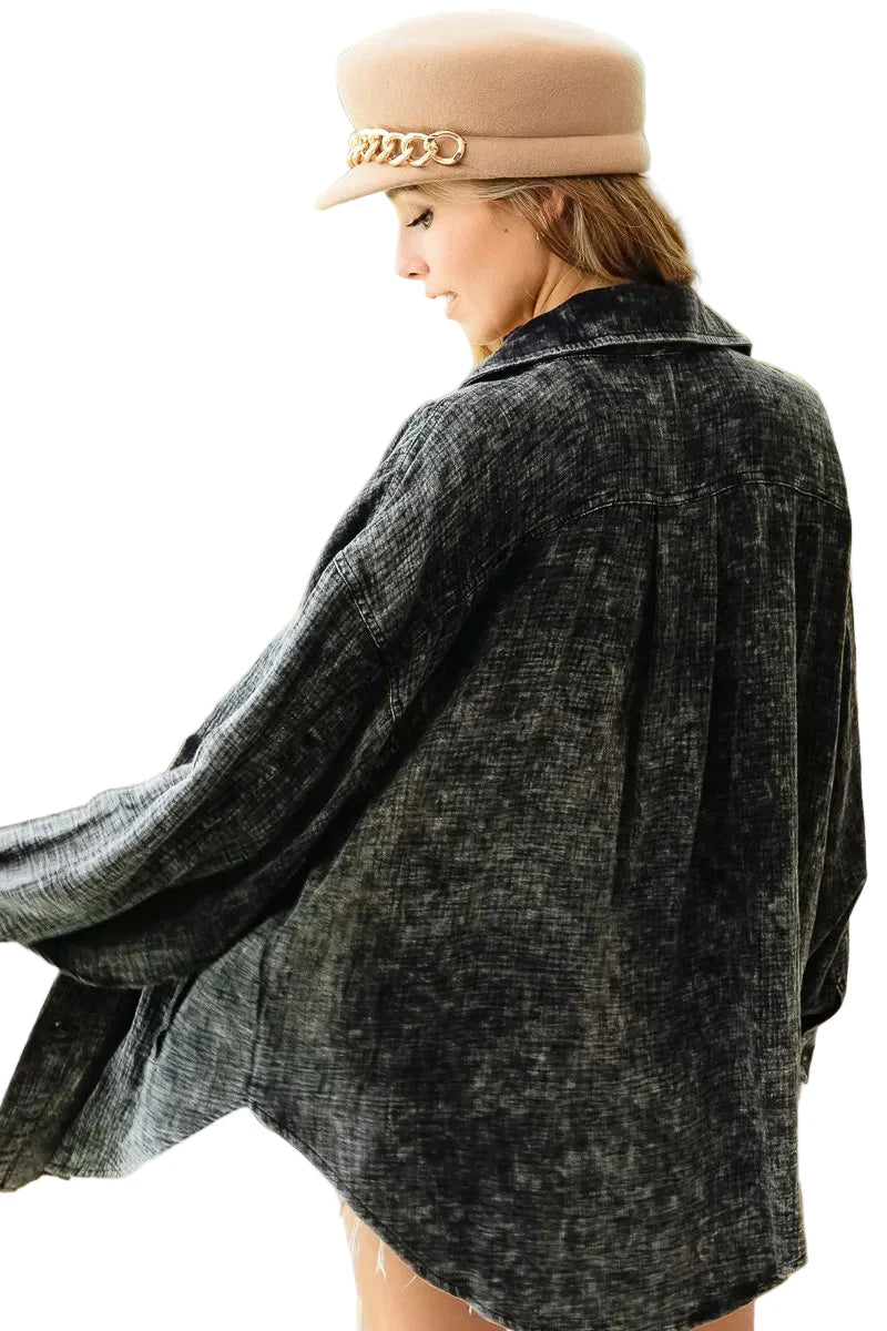 Vintage Washed Wrinkle Gauze Shacket