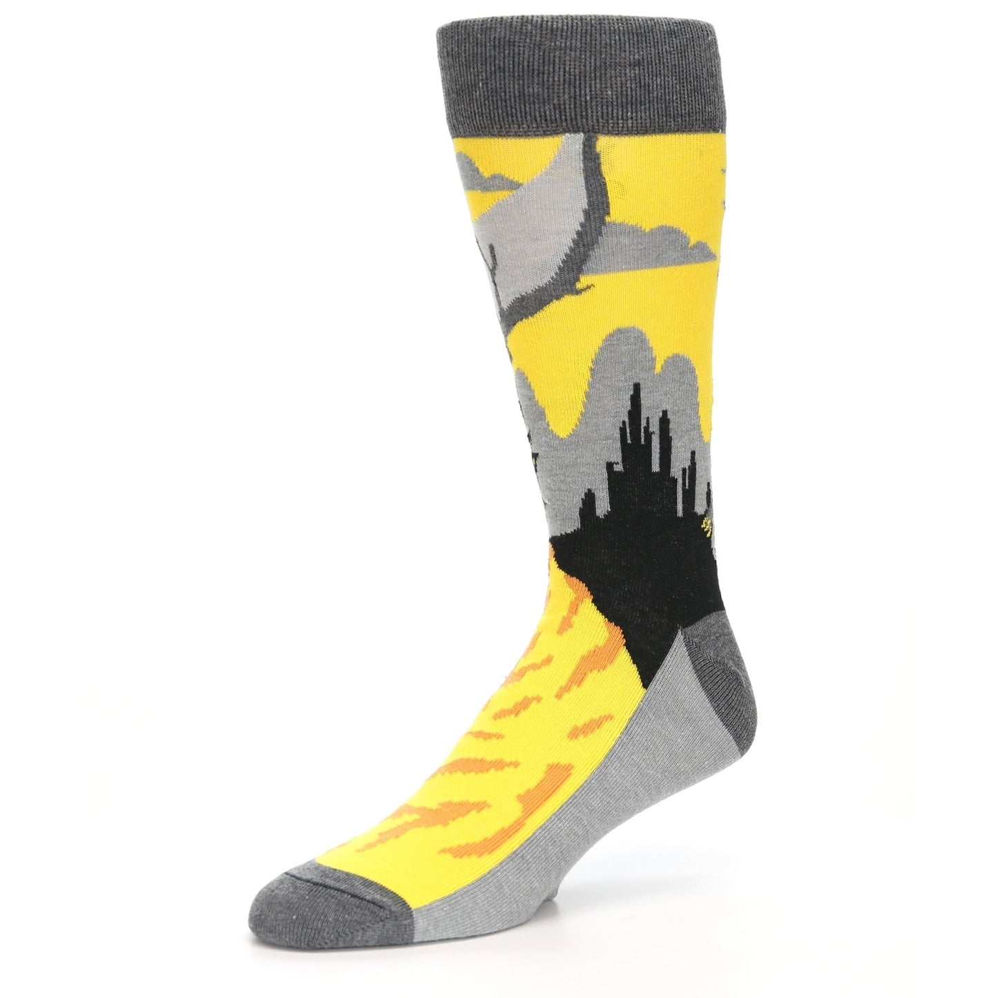 Gray Orange Dragon Socks - USA Made - Men's Novelty Socks