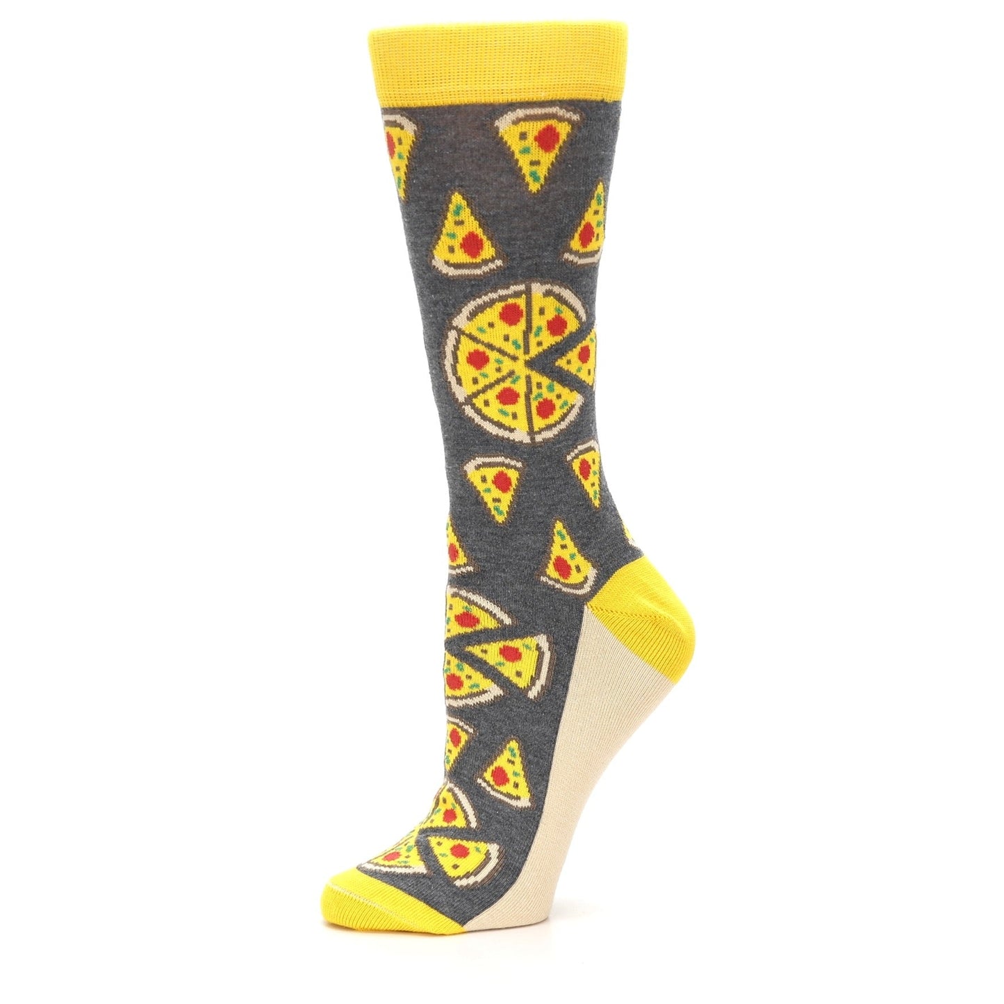 Gray Yellow Pizza - USA Made- Women's Dress Socks