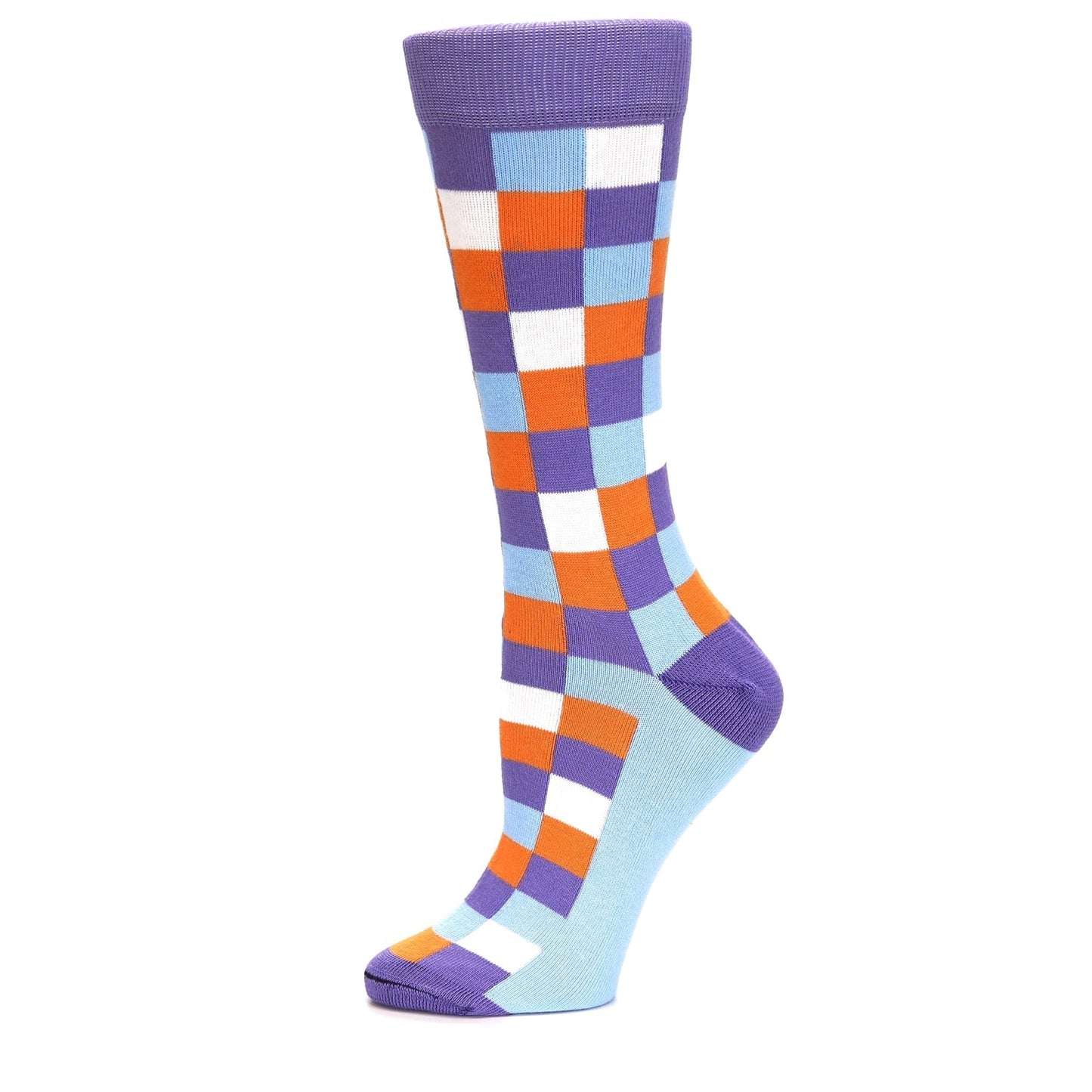 Purple Orange Blue Checker - USA Made - Women's Novelty Socks