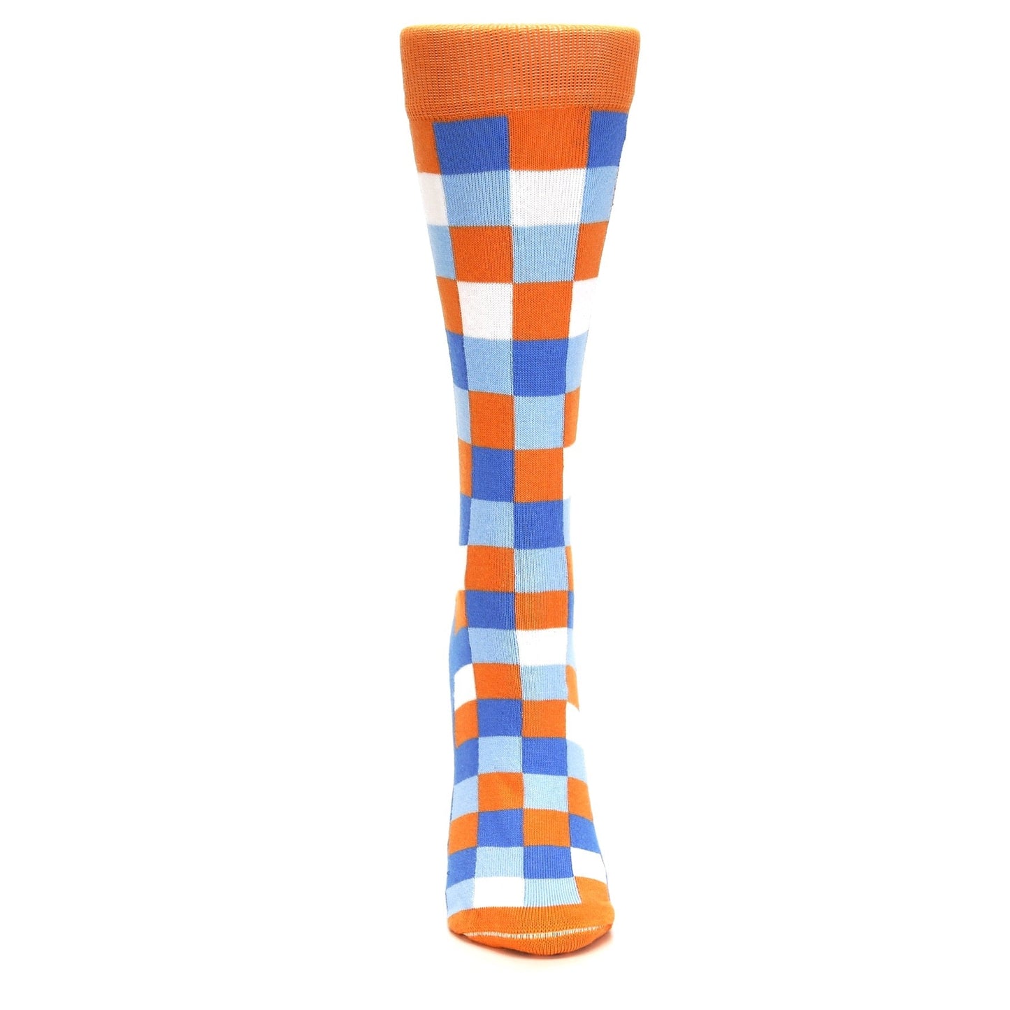 Orange Blue Checker - USA Made - Women's Novelty Socks