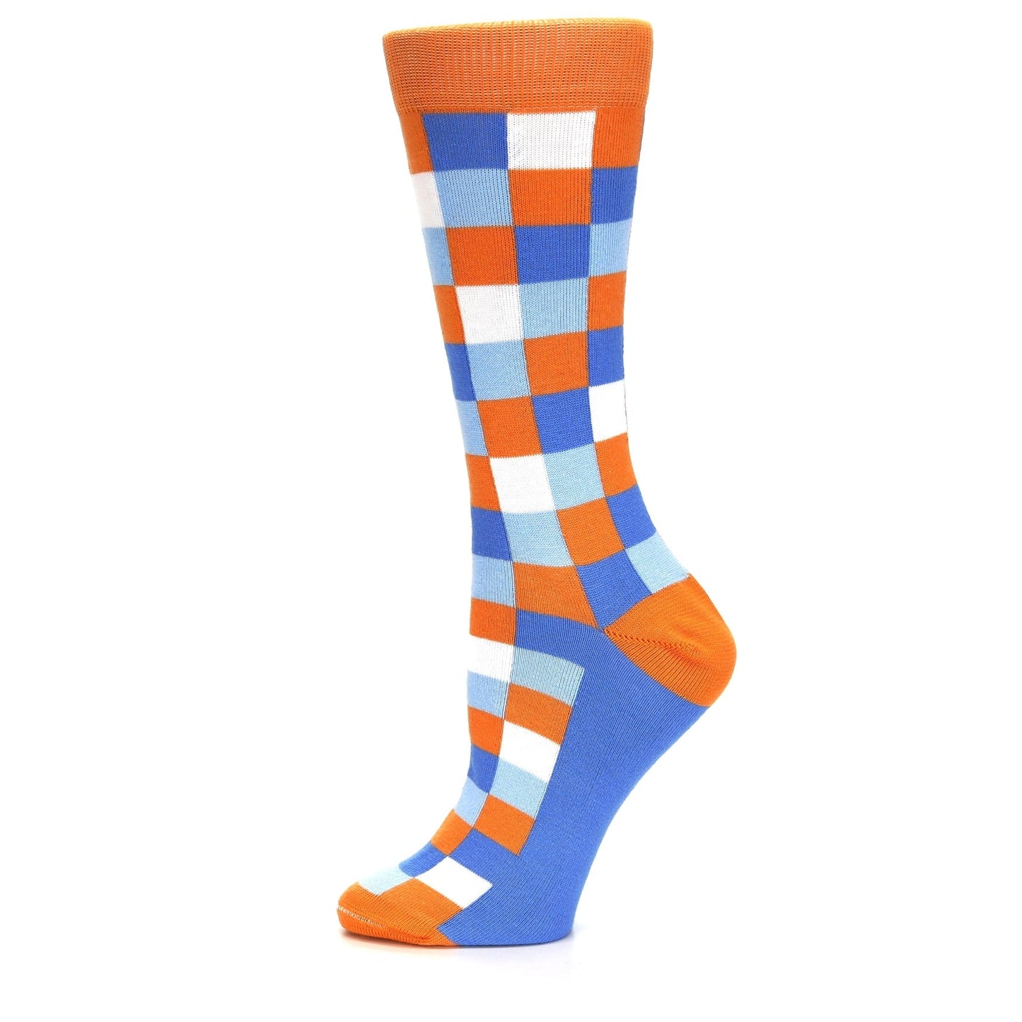 Orange Blue Checker - USA Made - Women's Novelty Socks