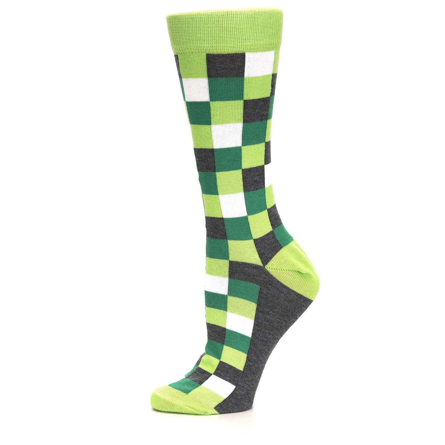 Green Gray Checker - USA Made - Women's Novelty Socks