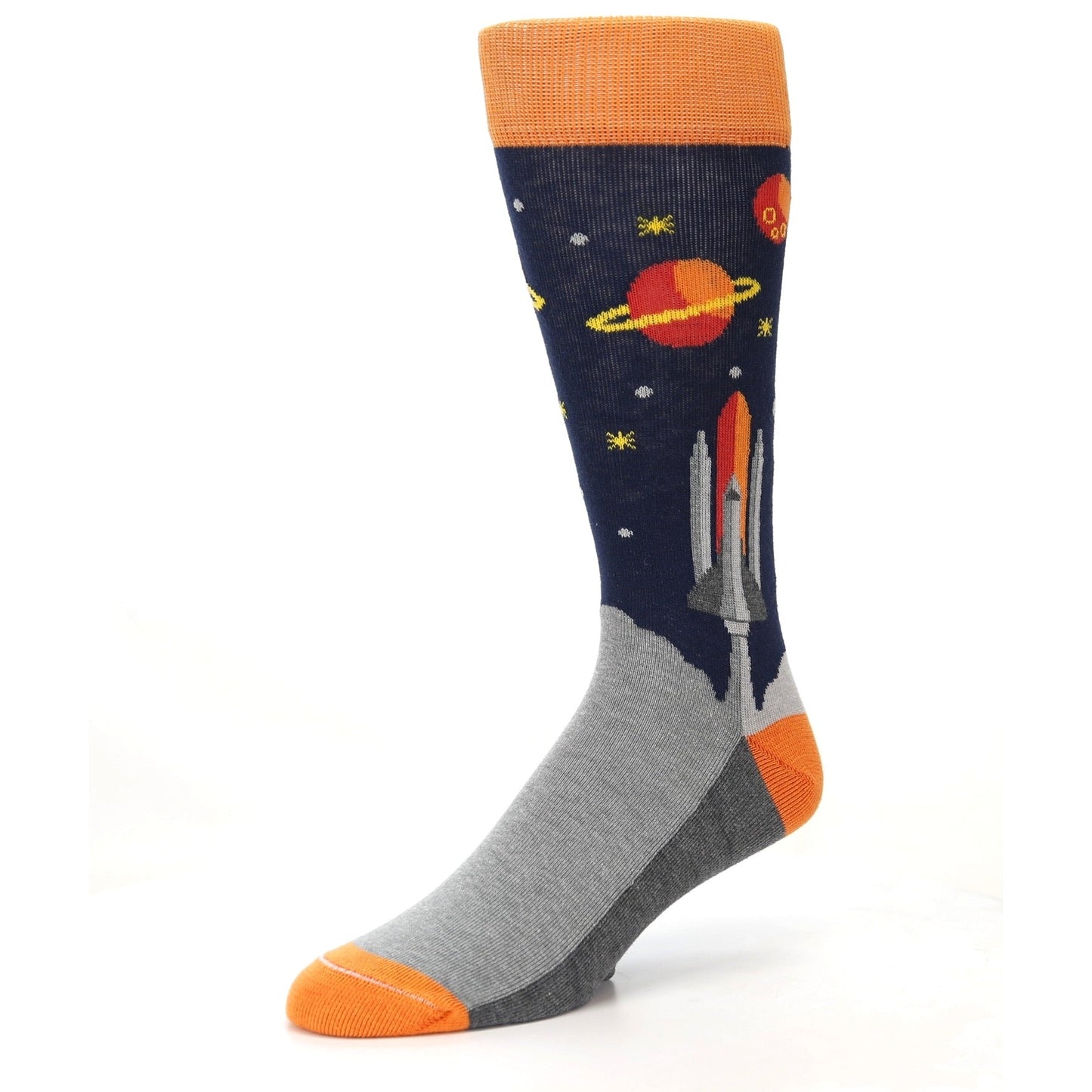 Blue Orange Spaceship Men's Dress Socks