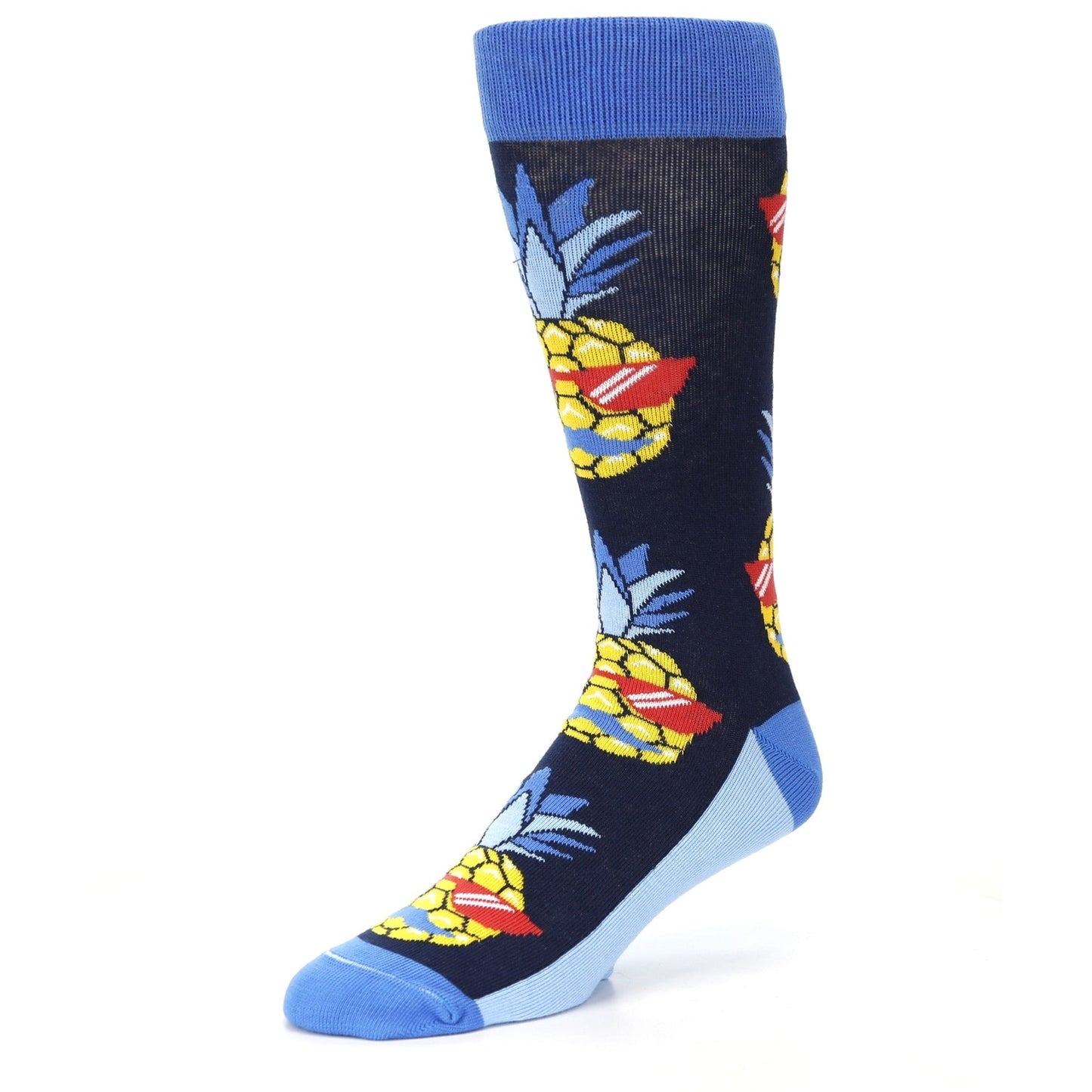 Blue Pineapple Face - USA Made - Men's Dress Socks