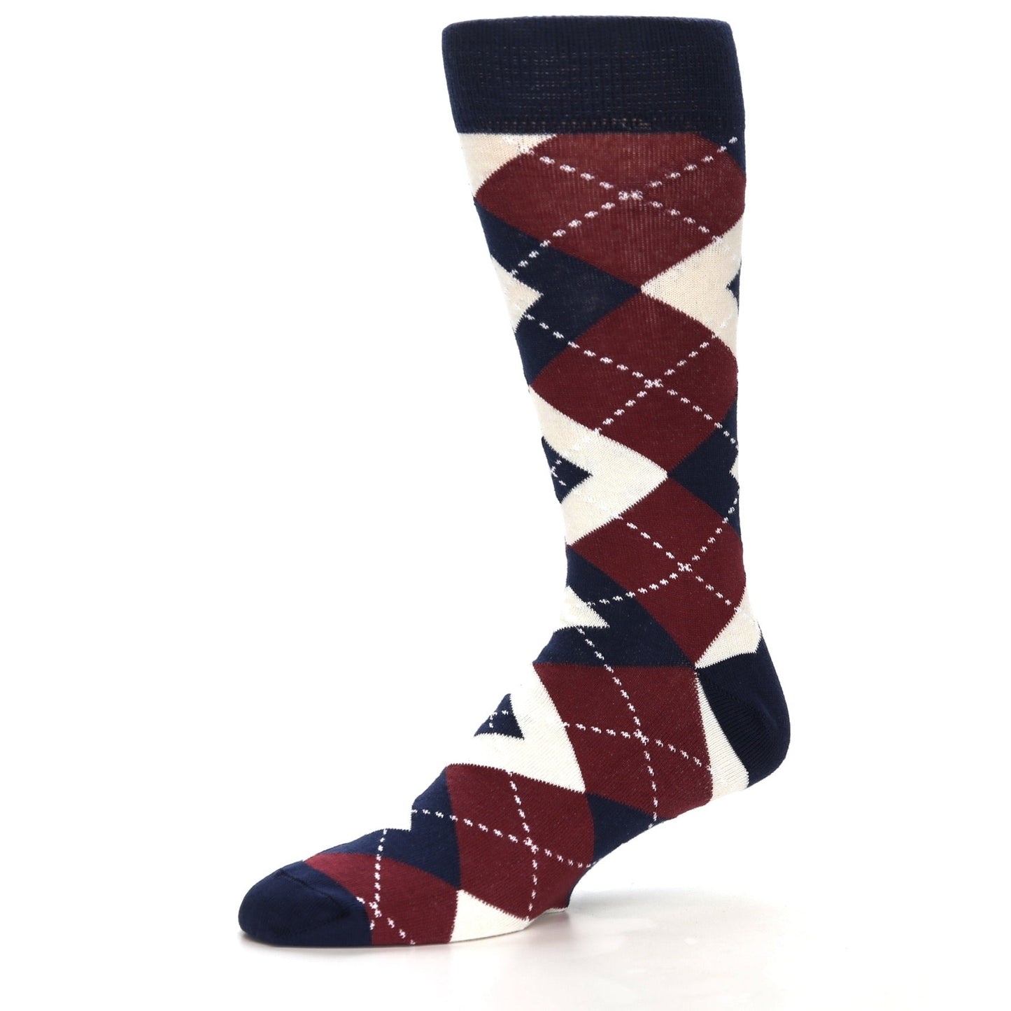 Burgundy Navy Argyle- USA Made- Men's Dress Socks