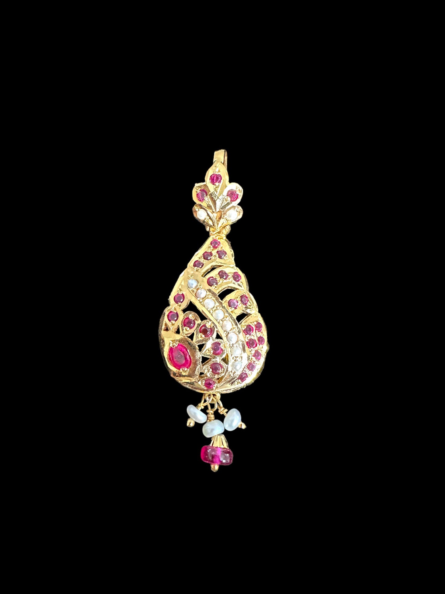 Gold-Plated Jadau Silver Pendant Set in Ruby & Pearl ( READY TO SHIP )