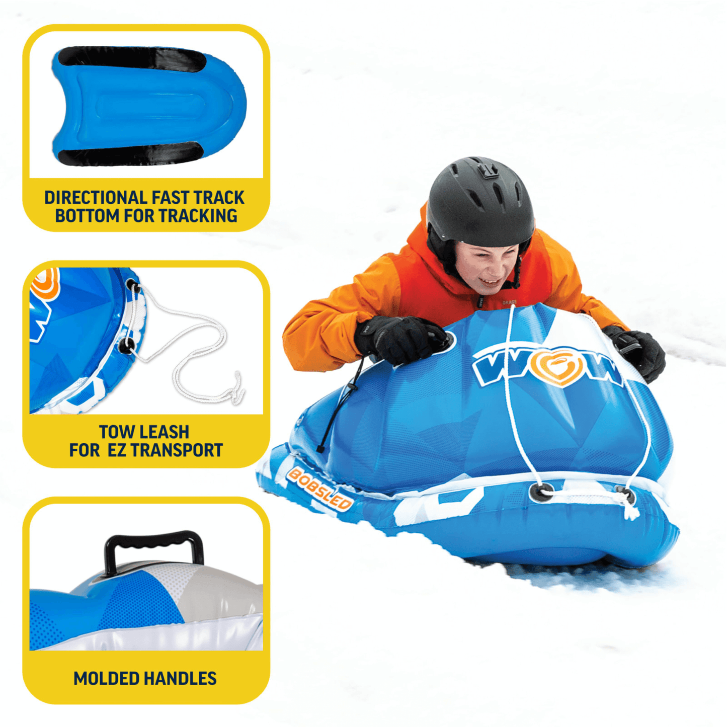 WOW Sports Snow Tube Bobsled for Kids and Adults