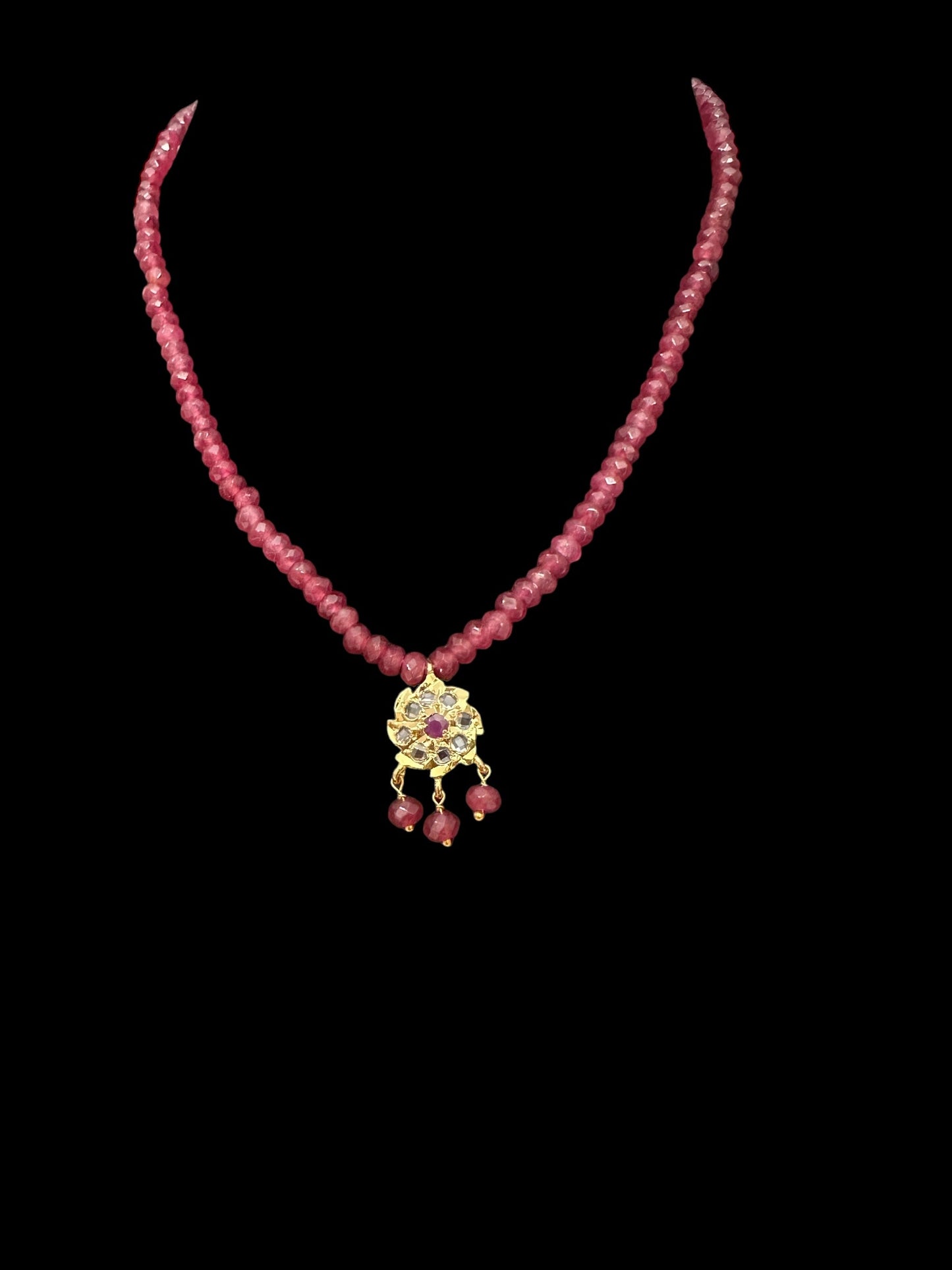 PS390 Sara flower pendant set with earrings in ruby beads ( SHIPS IN 4 WEEKS )