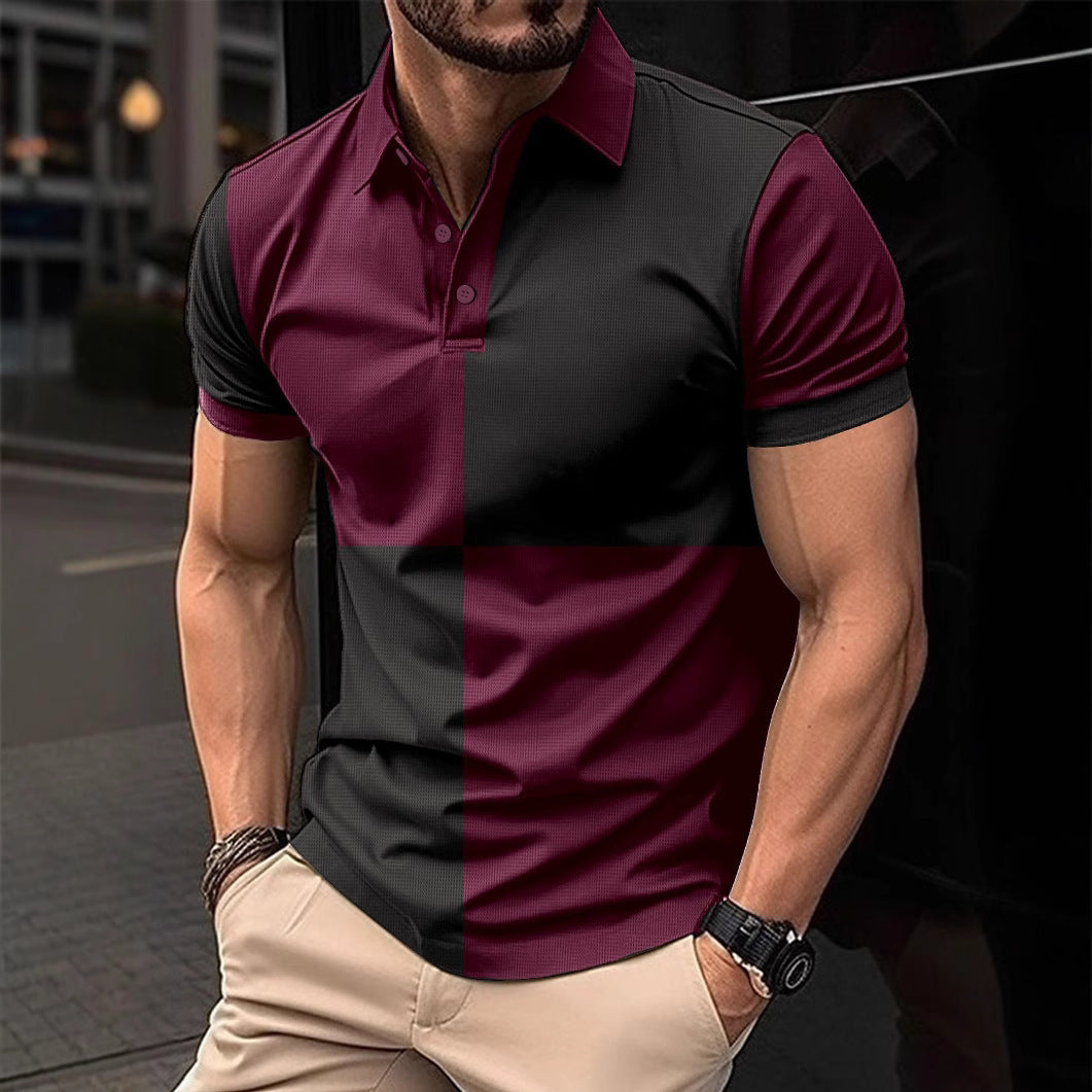 Bold Color-Block Cotton Polo Shirt - Contrast Stitching Design