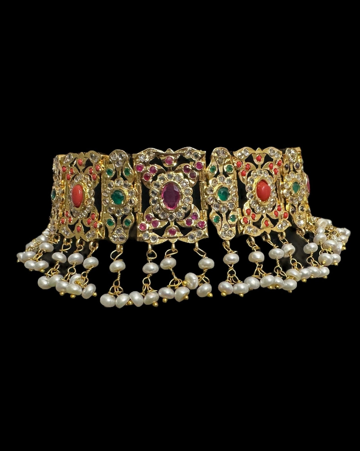 C543 Nishat fresh water pearl choker with earrings -Navratan ( READY TO SHIP )
