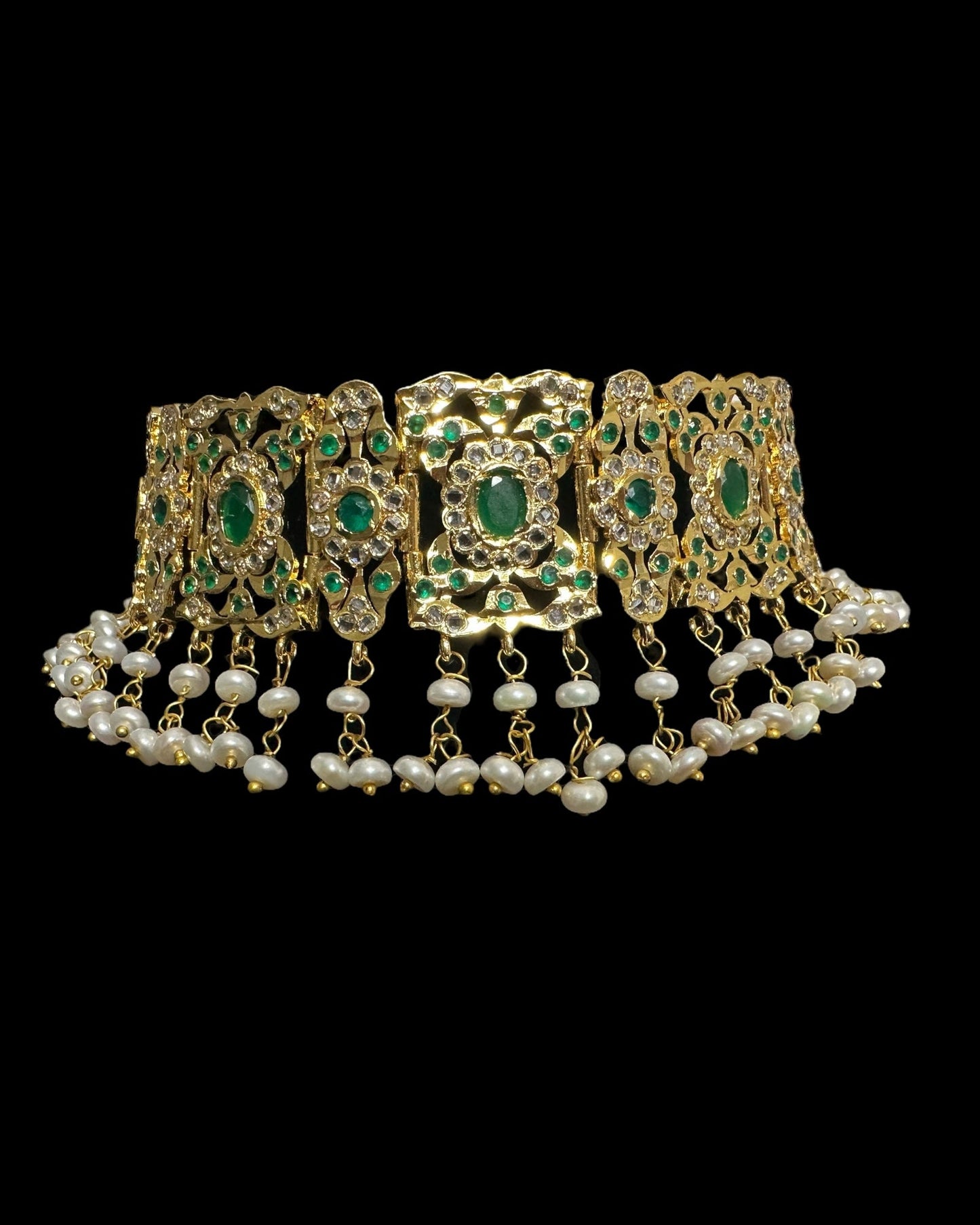 C544 Nishat fresh water pearl choker with earrings - Green ( READY TO SHIP )