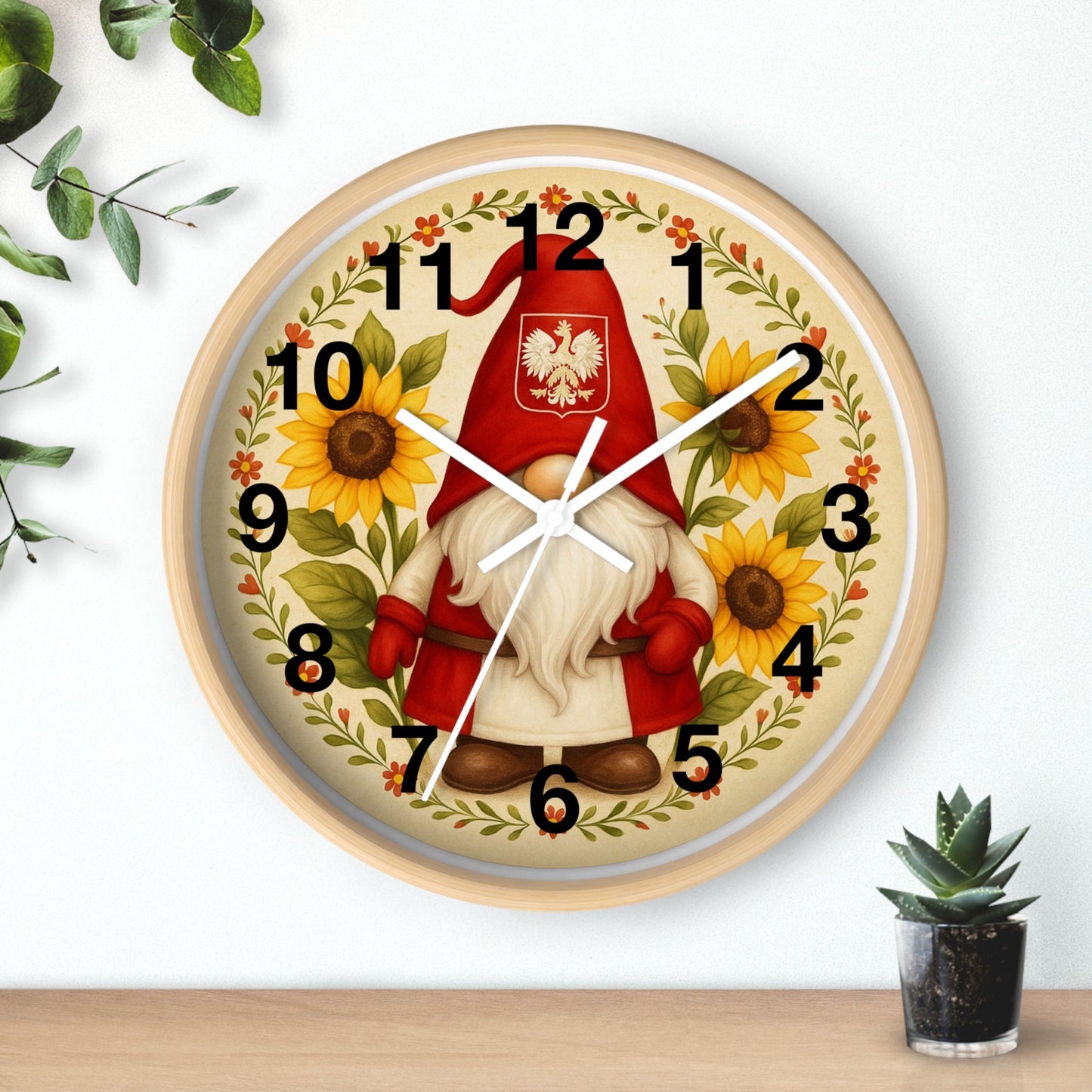 Polish Sunflower Gnome Wall Clock