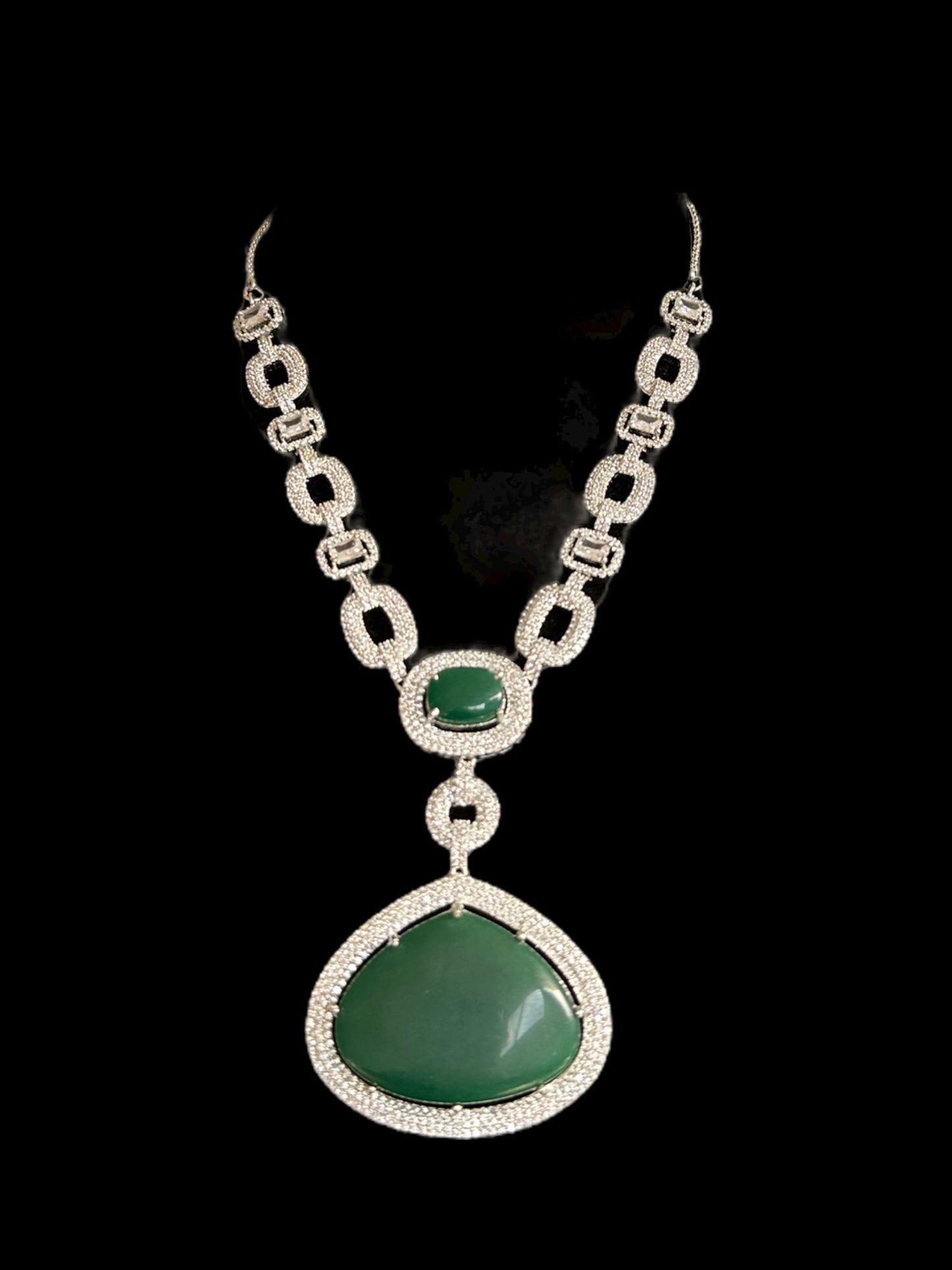 DNS99 CZ necklace set in green - silver plated ( READY TO SHIP )