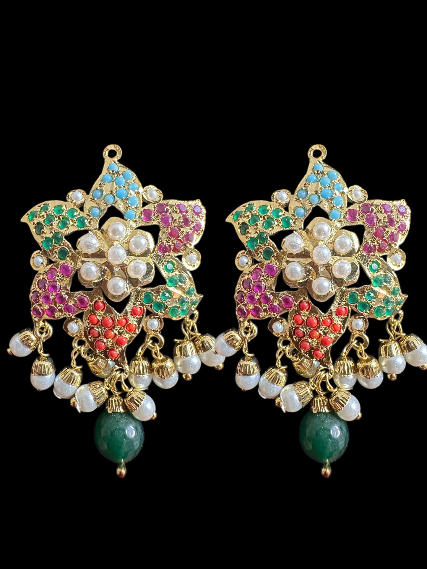 Iza Jadau tops and tika set in pearls - Navratan ( READY TO SHIP )t