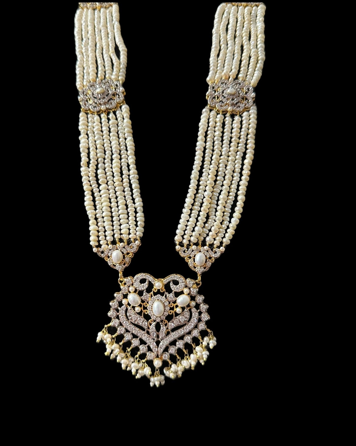 BR464 RAABYA fresh water pearl bridal choker Rani haar set with earrings tika ( READY TO SHIP )
