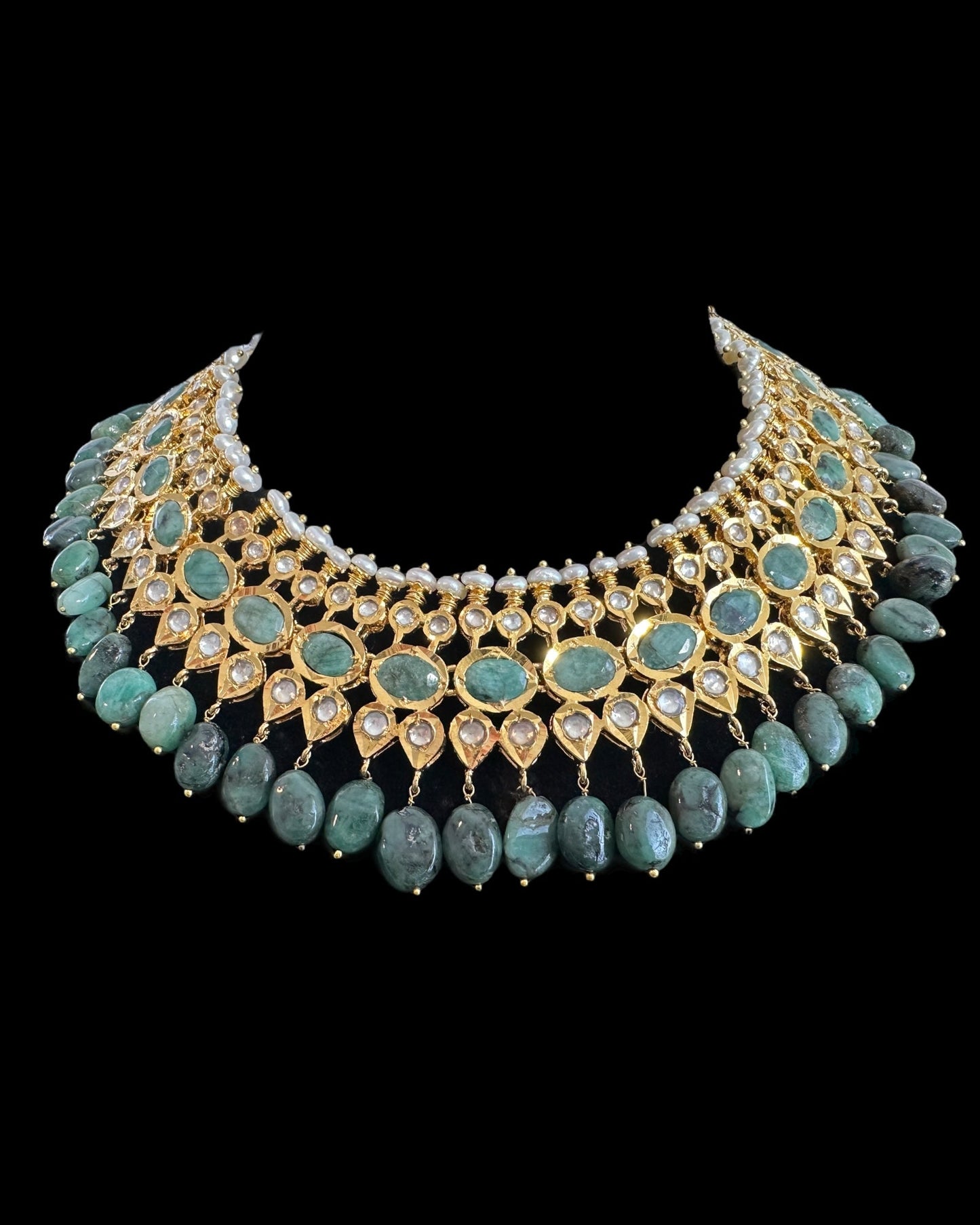 DNS182 Aleezay necklace with emerald stones ( READY TO SHIP )
