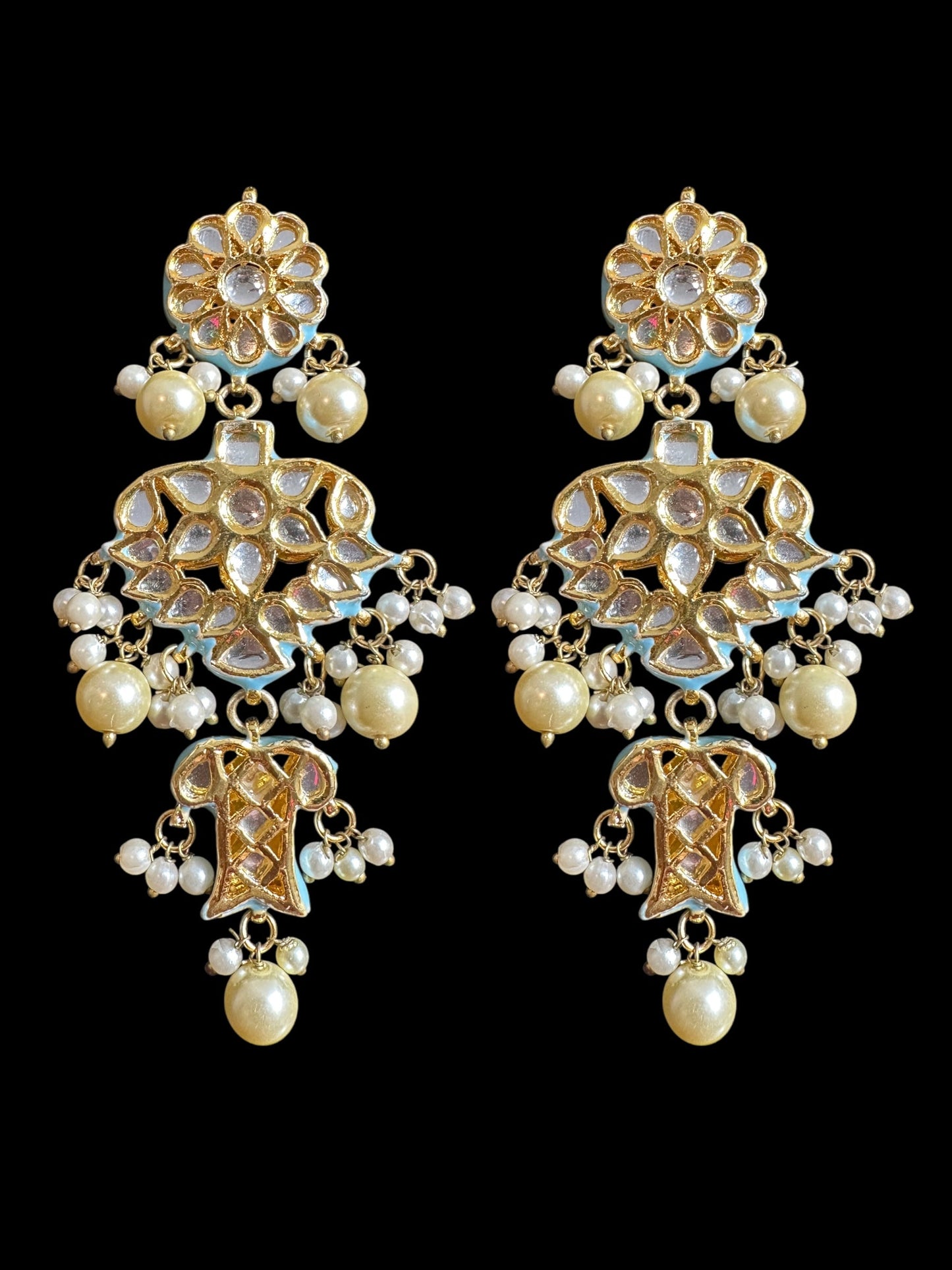Kundan meena earrings - turquoise with pearl ( READY TO SHIP )