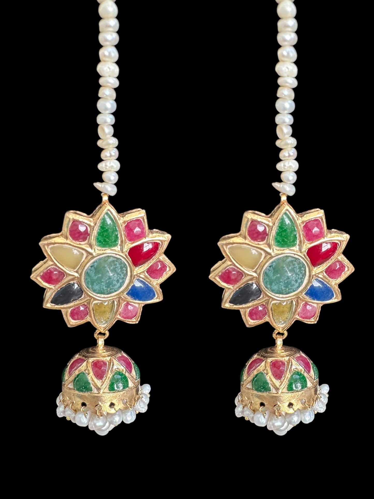 BR471 Naheed navratan bridal set with fresh water pearls and gemstones ( READY TO SHIP )
