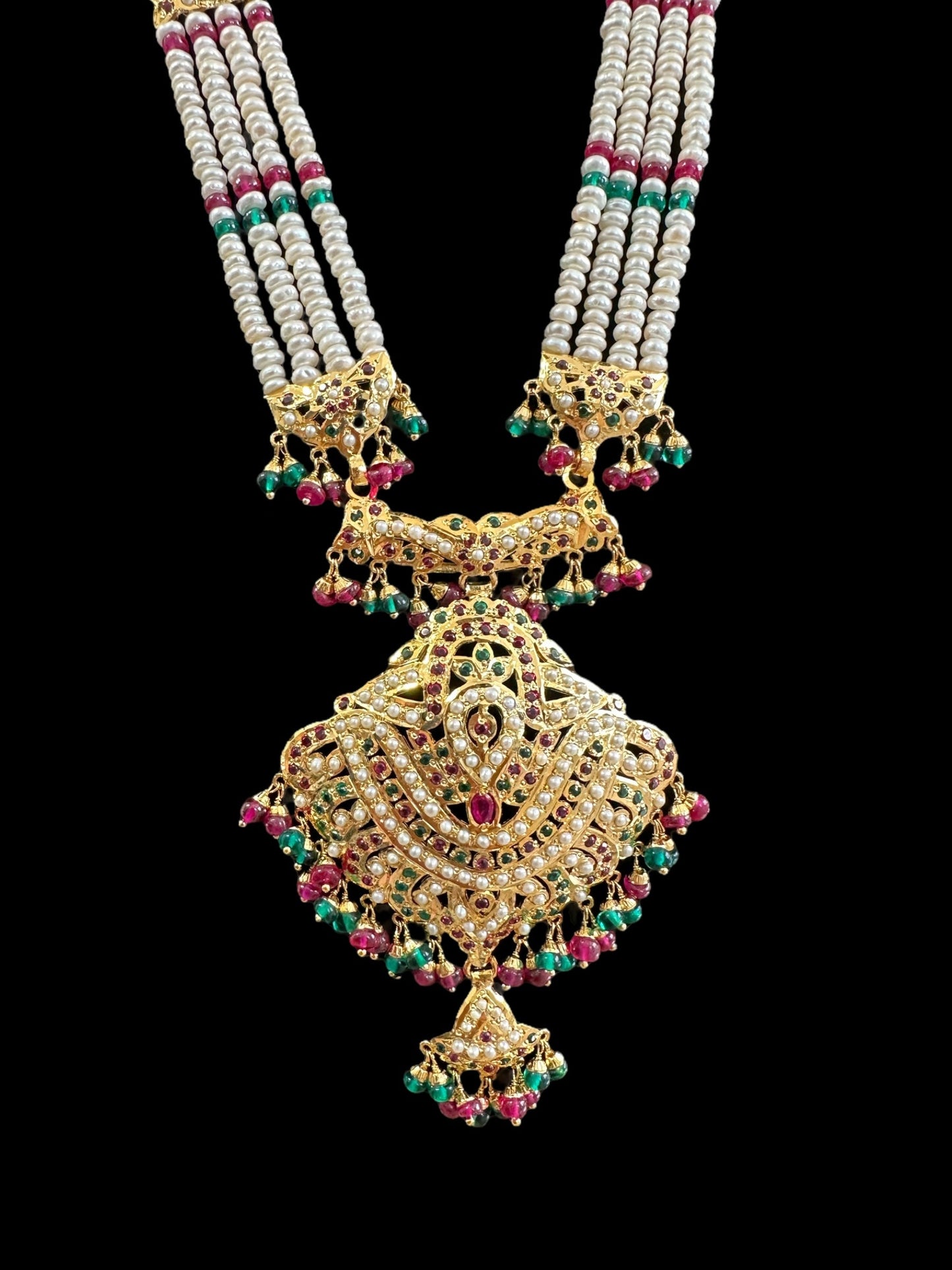 Gold plated silver Rani haar in ruby emerald ( READY TO SHIP)