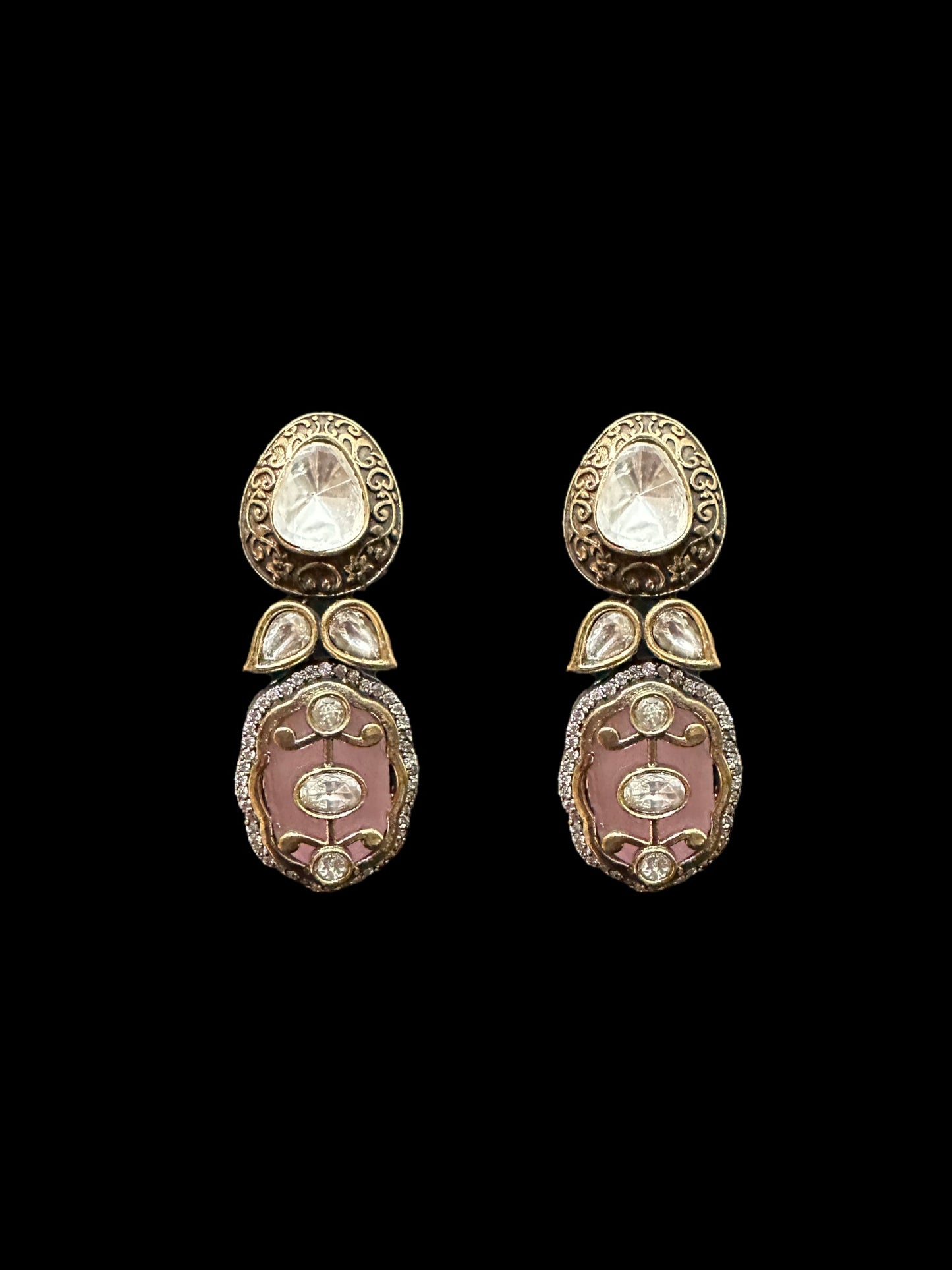 C341 Antique plated choker set in pink ( READY TO SHIP )