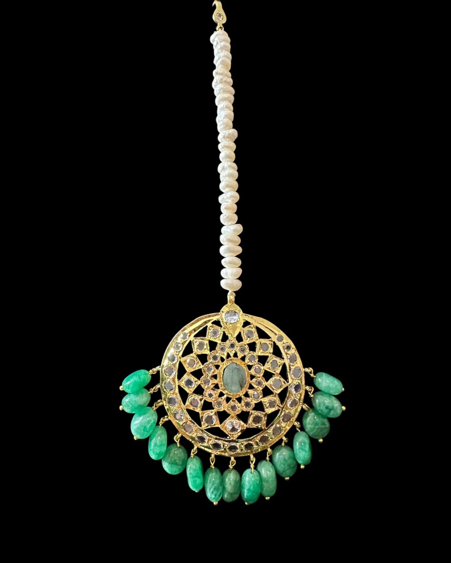 BR482 Insia Hyderabadi bridal set in emeralds with fresh water pearls ( READY TO SHIP )