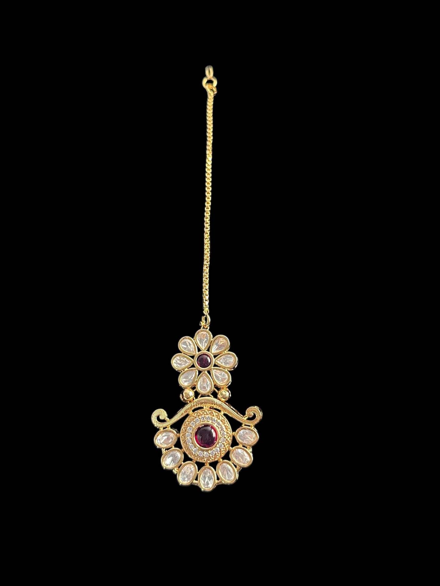 DLN83 Gaiti Polki Rani haar with earrings Tika - Green / emerald ( READY TO SHIP )
