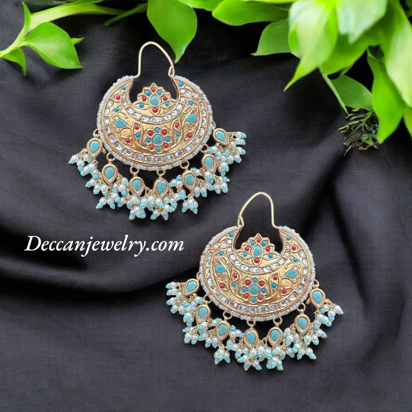 DER641 Turquoise coral chandbali earrings ( READY TO SHIP )