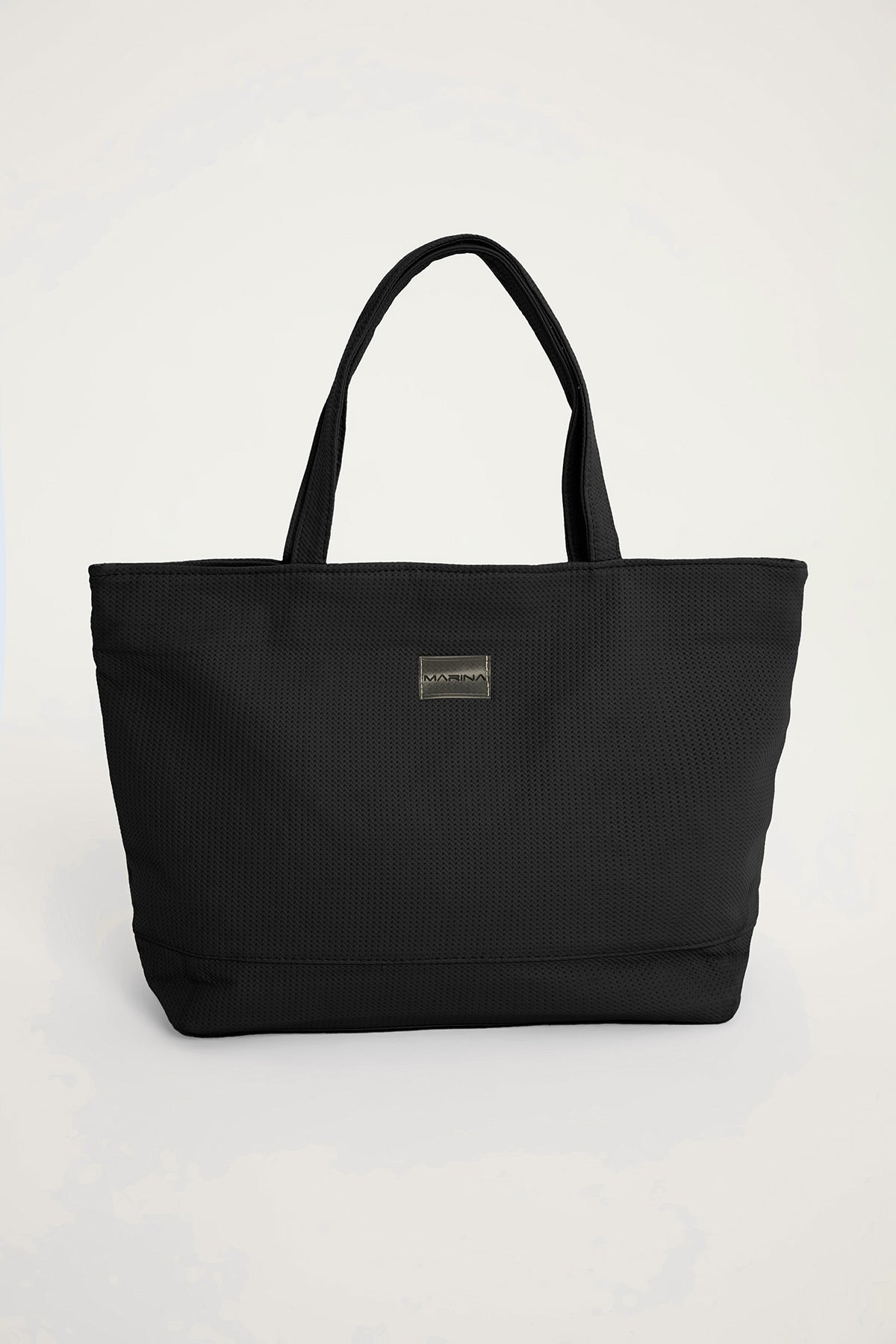 Black Faux Leather Beach Bag with Zipper CA2502-1