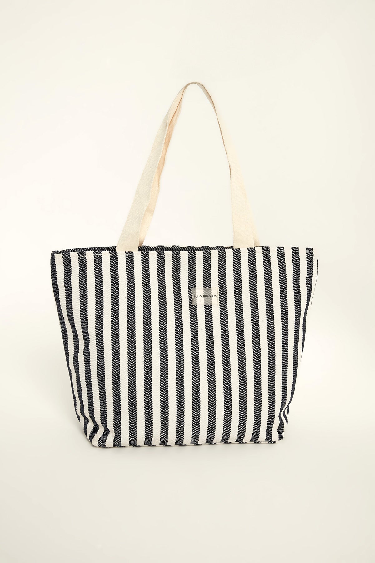 Navy Striped Cotton Beach Bag with Zipper CA2503-2