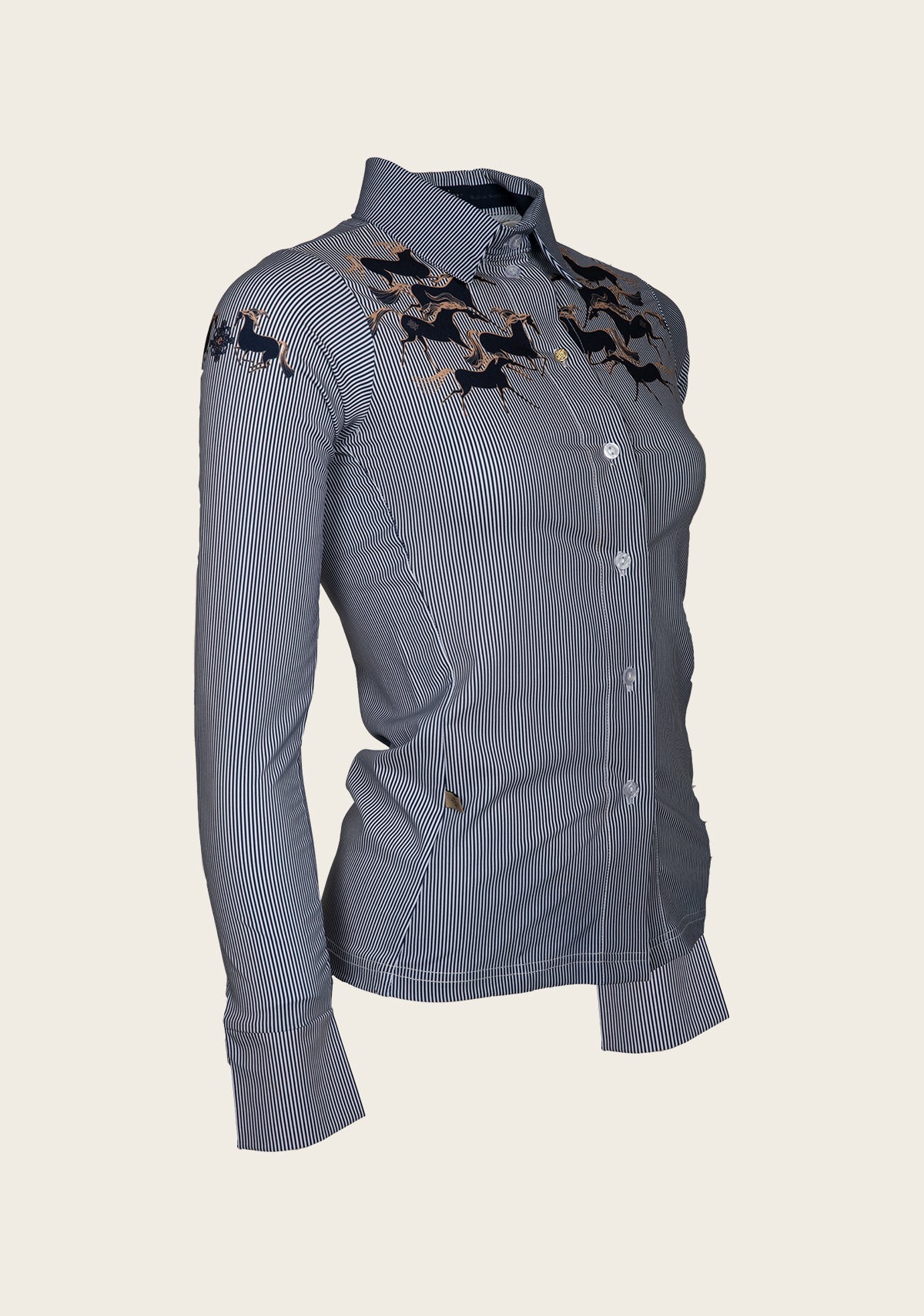 Running Horses Navy Ladies’ Button Sun Shirt