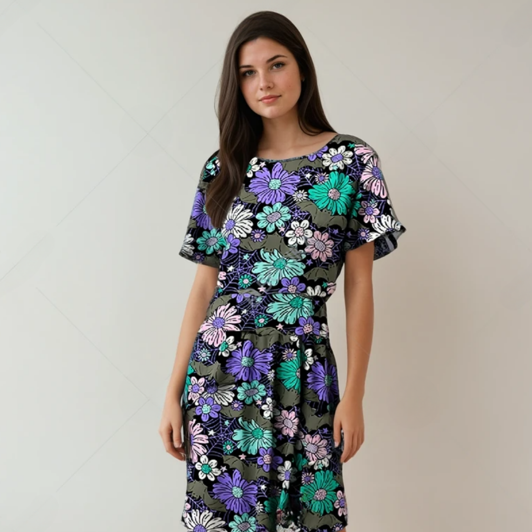 CANCELLED Pastel Goth Fit-and-Flare Short Midi Dress with Pockets - High-quality Handcrafted Vibrant Dresses